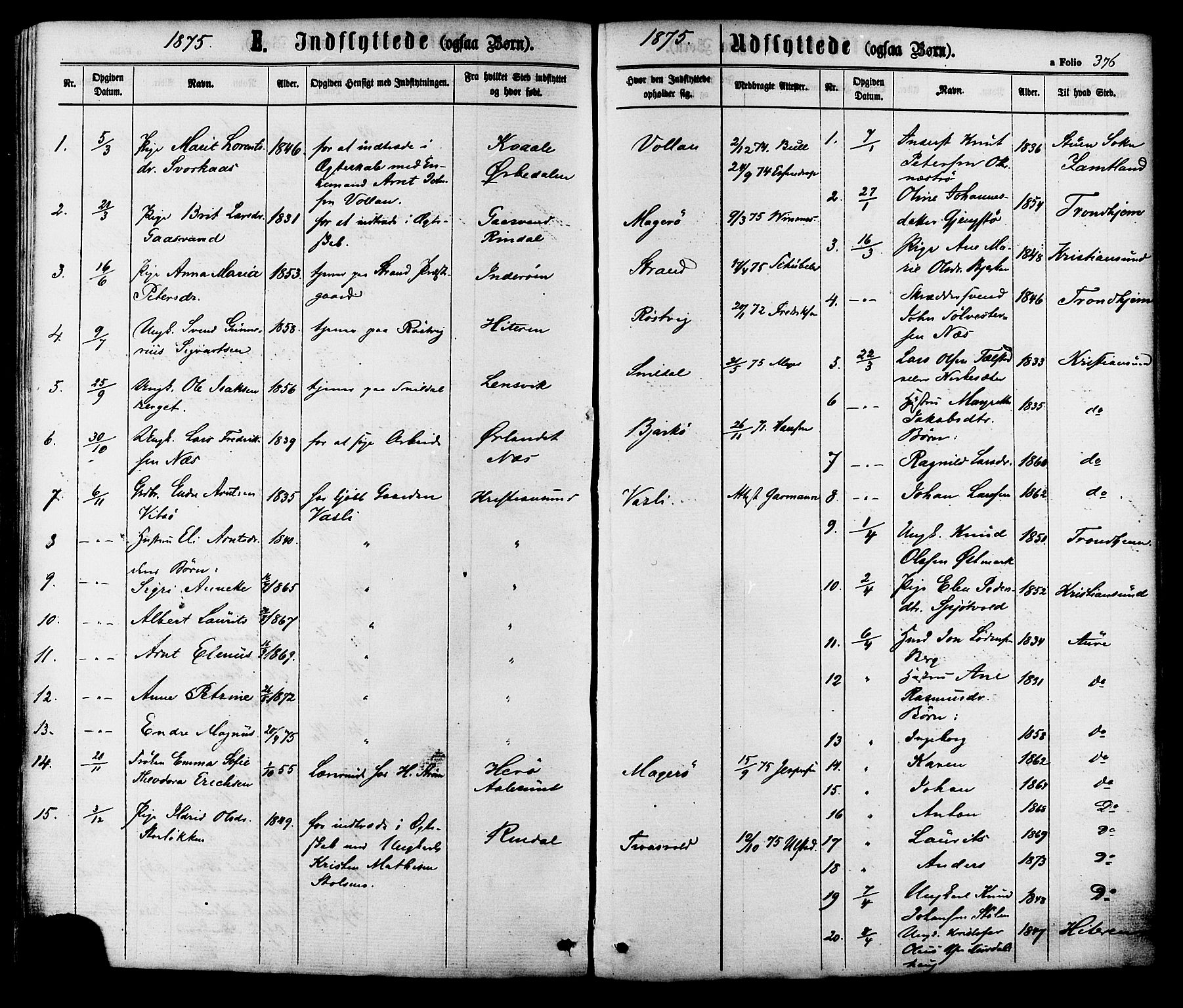 Ministerialprotokoller, klokkerbøker og fødselsregistre - Sør-Trøndelag, SAT/A-1456/630/L0495: Parish register (official) no. 630A08, 1868-1878, p. 376
