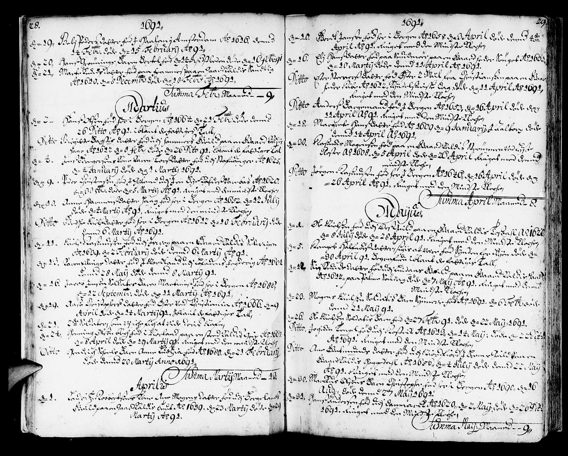 Korskirken sokneprestembete, SAB/A-76101/H/Haa/L0010: Parish register (official) no. A 10, 1688-1703, p. 28-29
