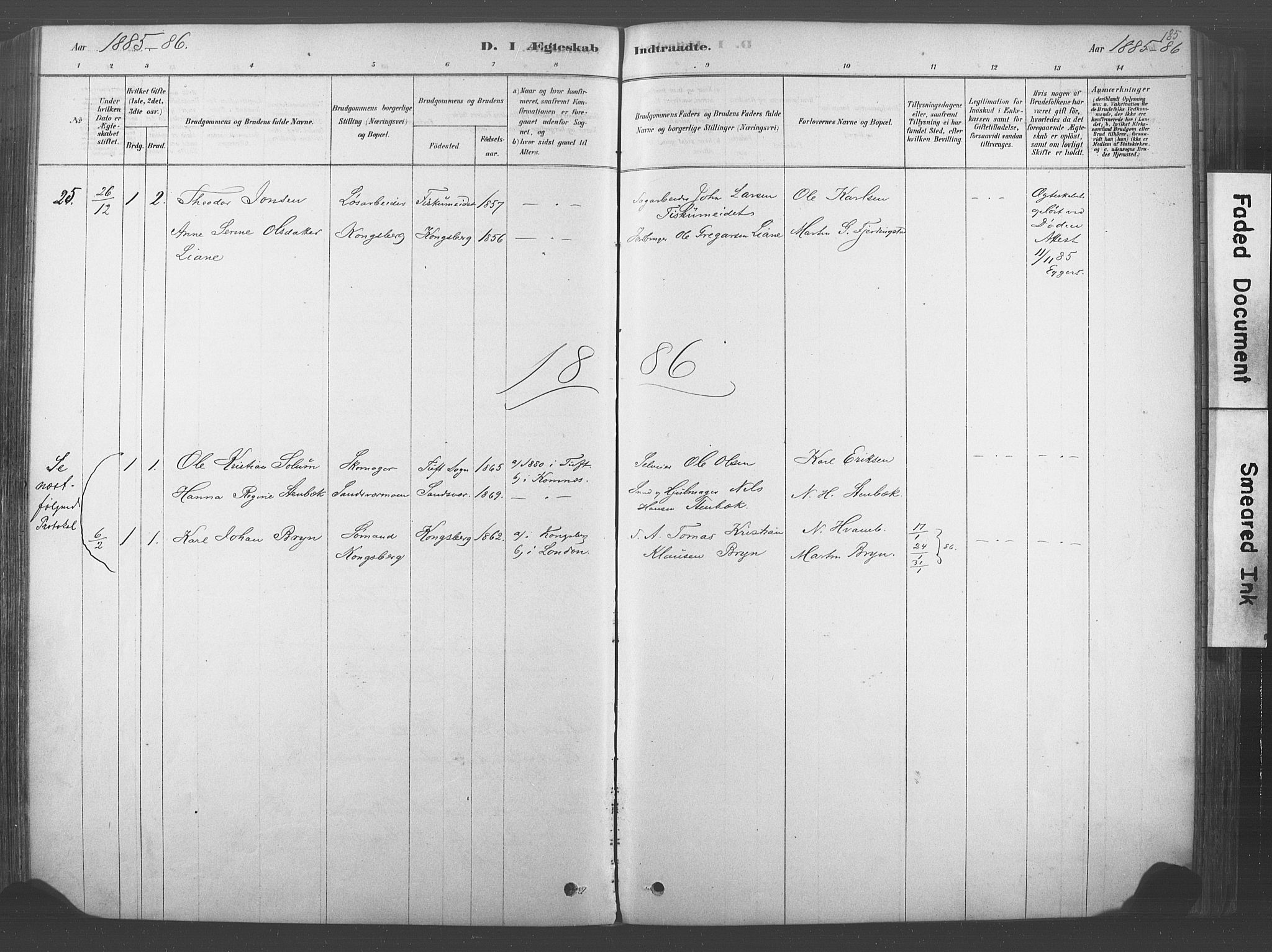 Kongsberg kirkebøker, SAKO/A-22/F/Fb/L0001: Parish register (official) no. II 1, 1878-1886, p. 185