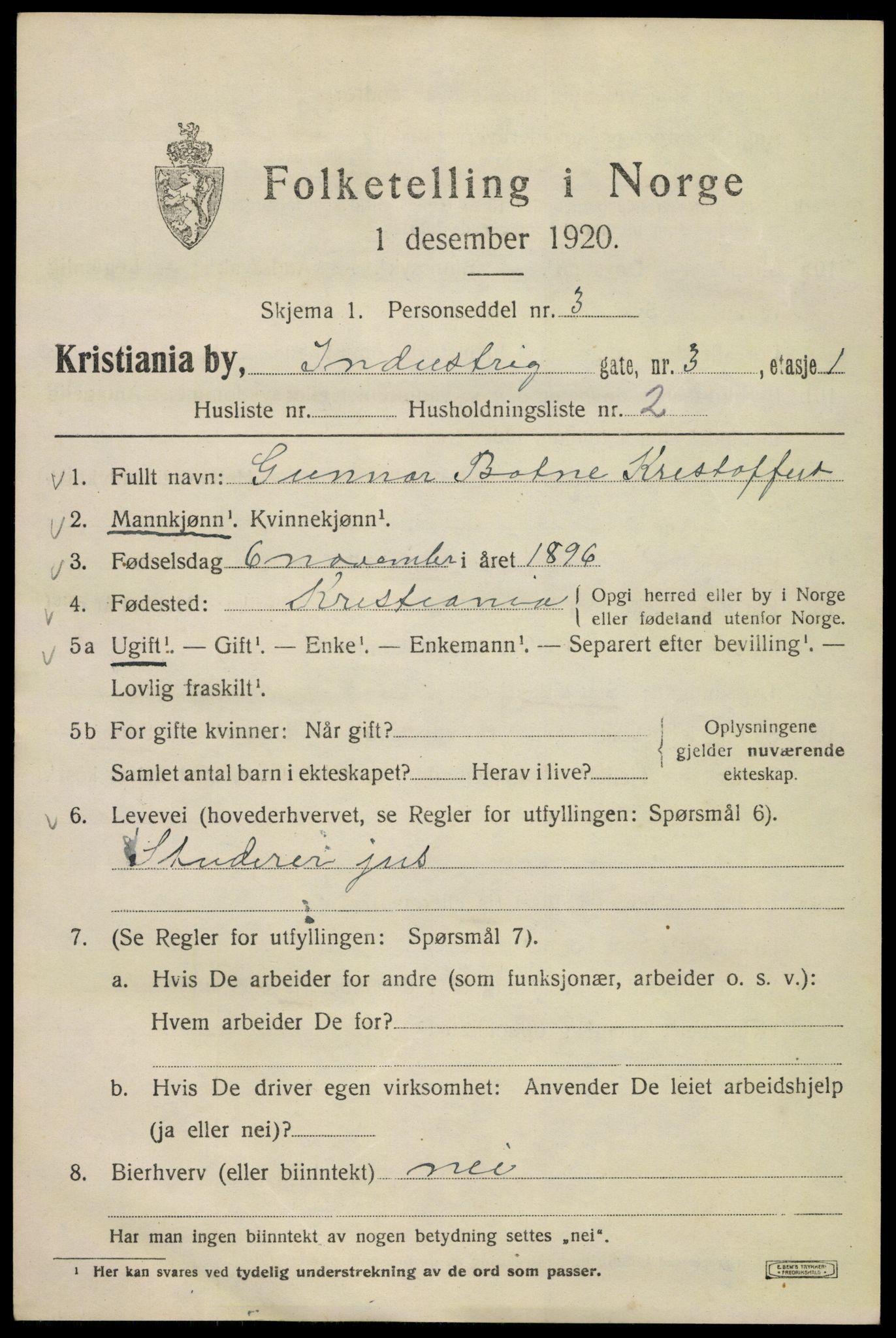 SAO, 1920 census for Kristiania, 1920, p. 307511