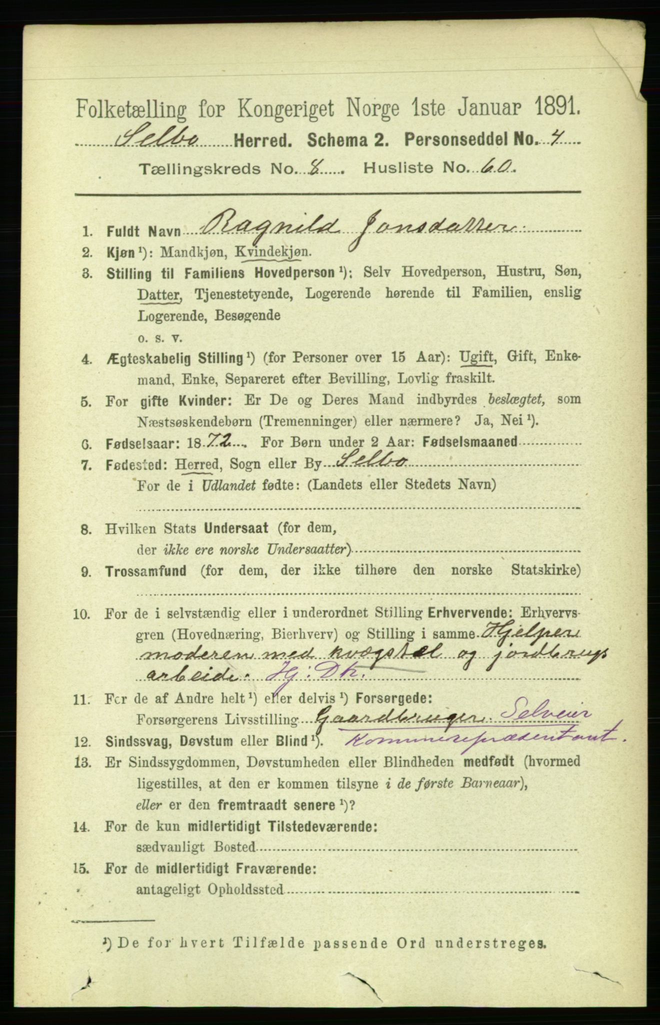 RA, 1891 census for 1664 Selbu, 1891, p. 3292