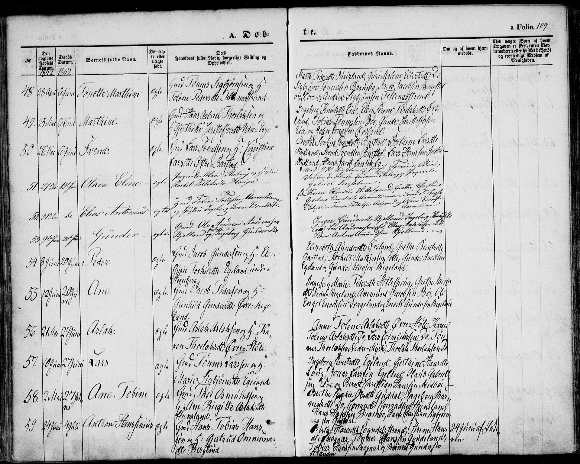 Sokndal sokneprestkontor, AV/SAST-A-101808: Parish register (official) no. A 8.1, 1842-1857, p. 109