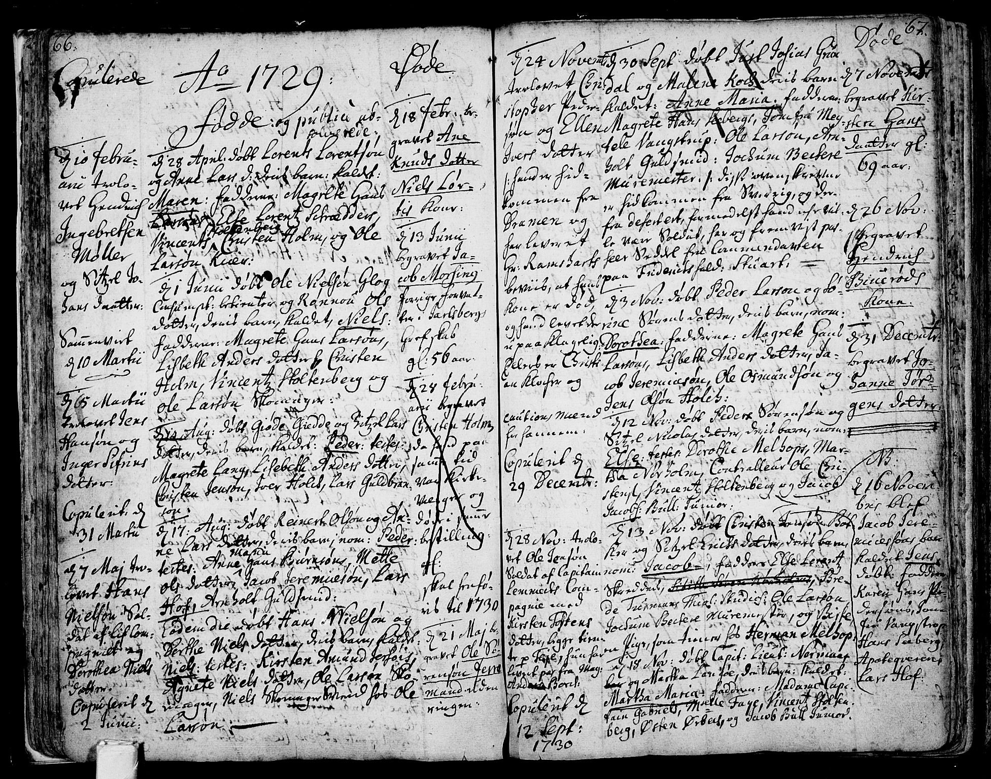 Tønsberg kirkebøker, AV/SAKO-A-330/F/Fb/L0001: Parish register (official) no. II 1, 1690-1796, p. 66-67