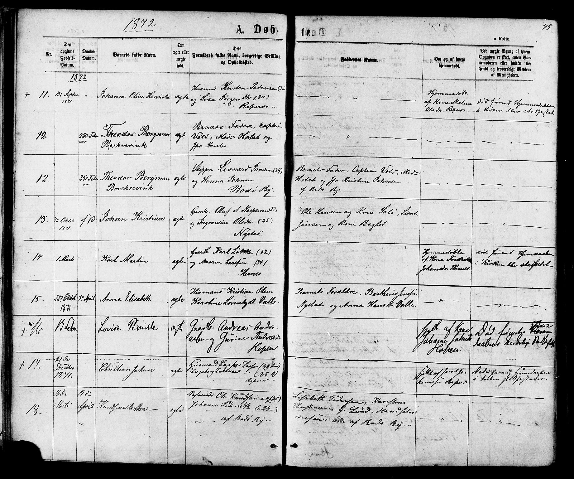 Ministerialprotokoller, klokkerbøker og fødselsregistre - Nordland, AV/SAT-A-1459/801/L0029: Parish register (copy) no. 801C04, 1868-1878, p. 45