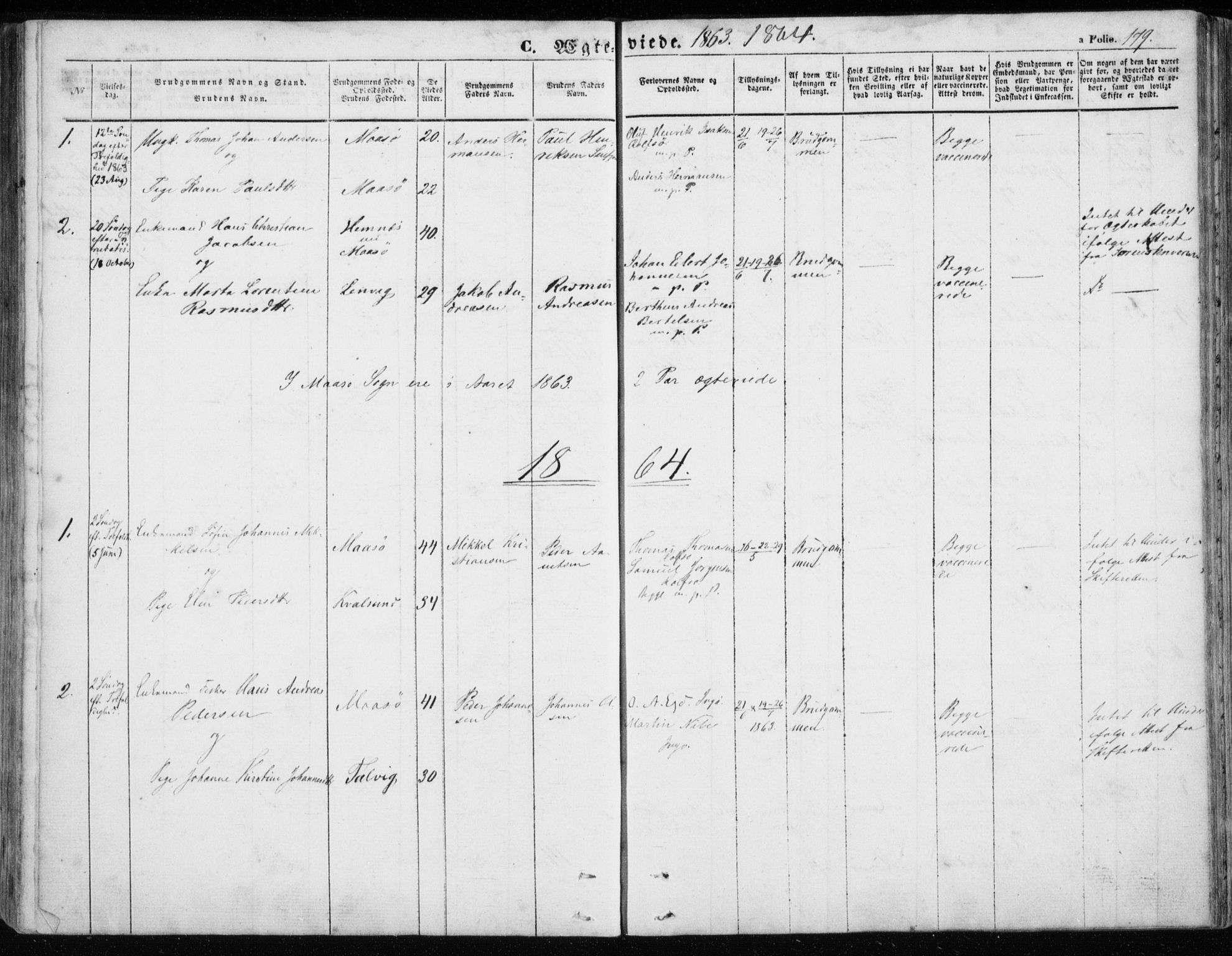 Måsøy sokneprestkontor, SATØ/S-1348/H/Ha/L0002kirke: Parish register (official) no. 2, 1852-1865, p. 179