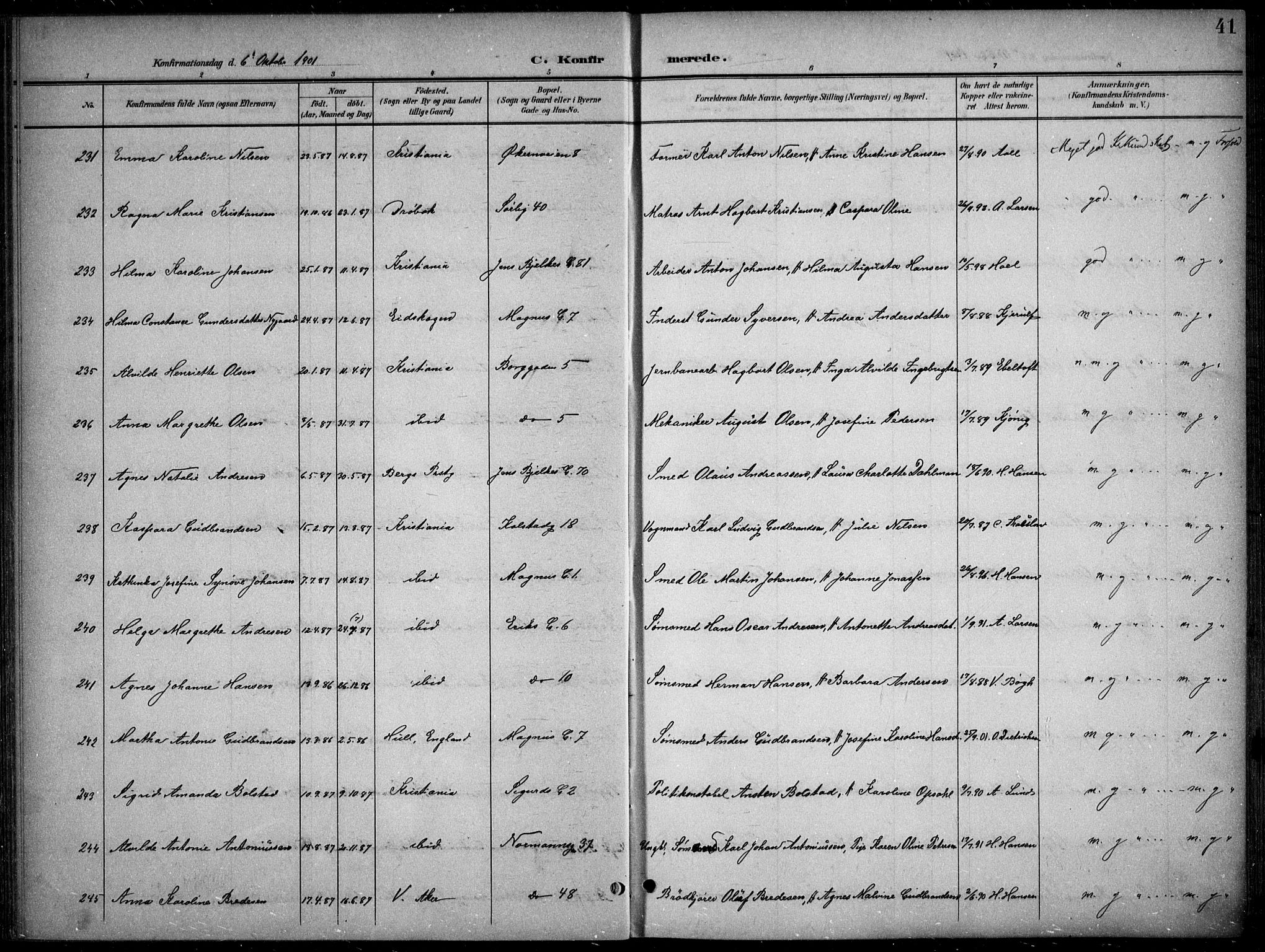 Kampen prestekontor Kirkebøker, AV/SAO-A-10853/F/Fa/L0009: Parish register (official) no. I 9, 1899-1911, p. 41
