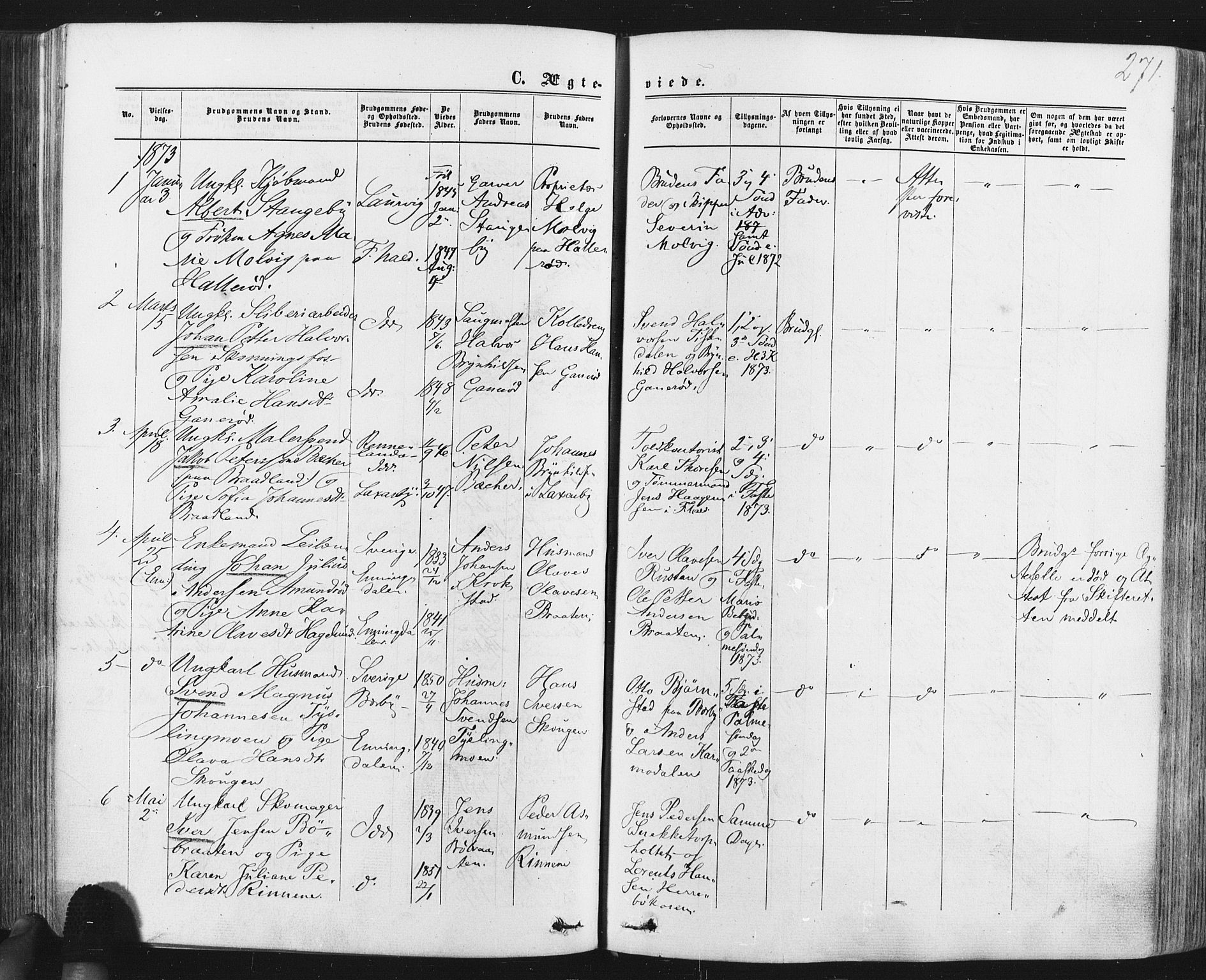 Idd prestekontor Kirkebøker, SAO/A-10911/F/Fc/L0005: Parish register (official) no. III 5, 1861-1877, p. 271