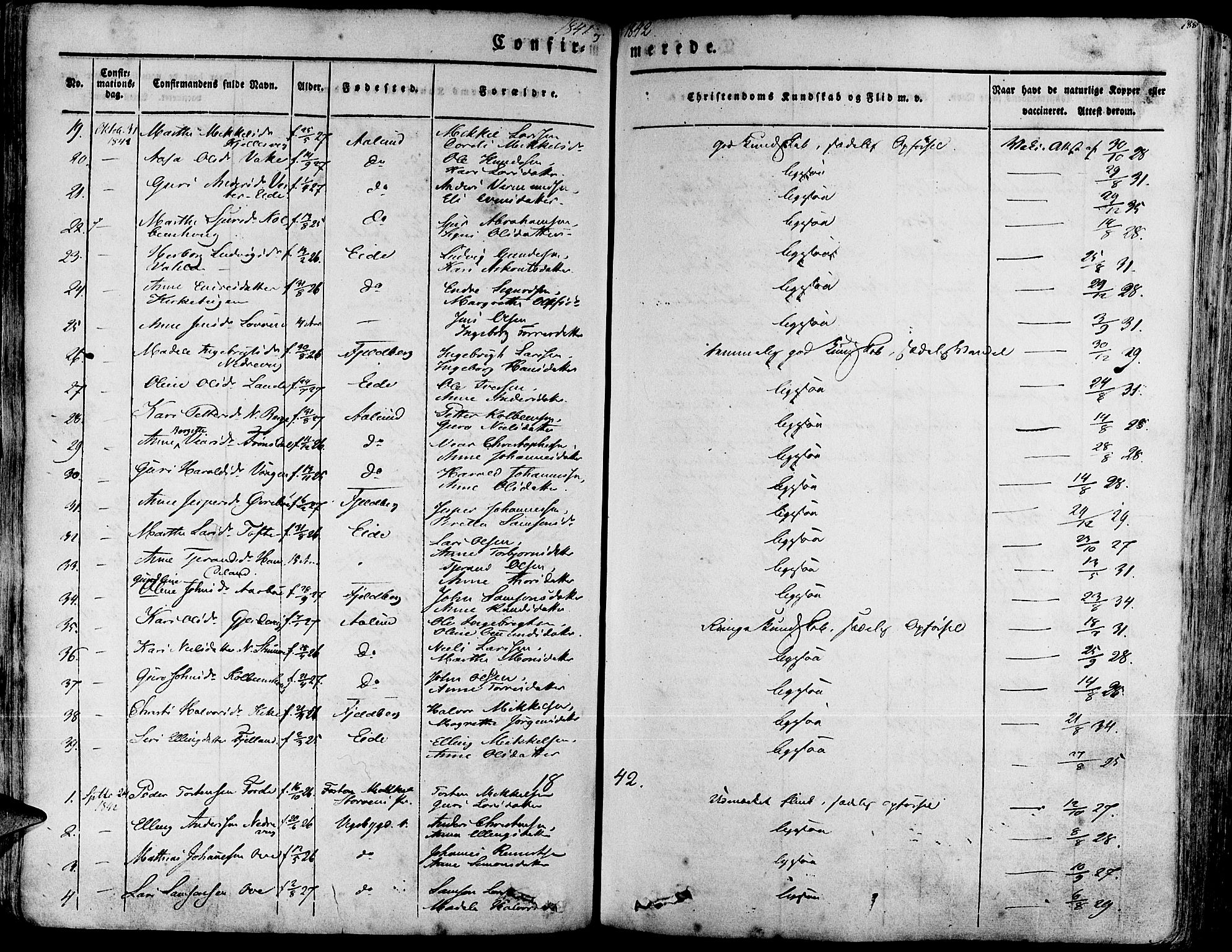 Fjelberg sokneprestembete, SAB/A-75201/H/Haa: Parish register (official) no. A 6, 1835-1851, p. 188
