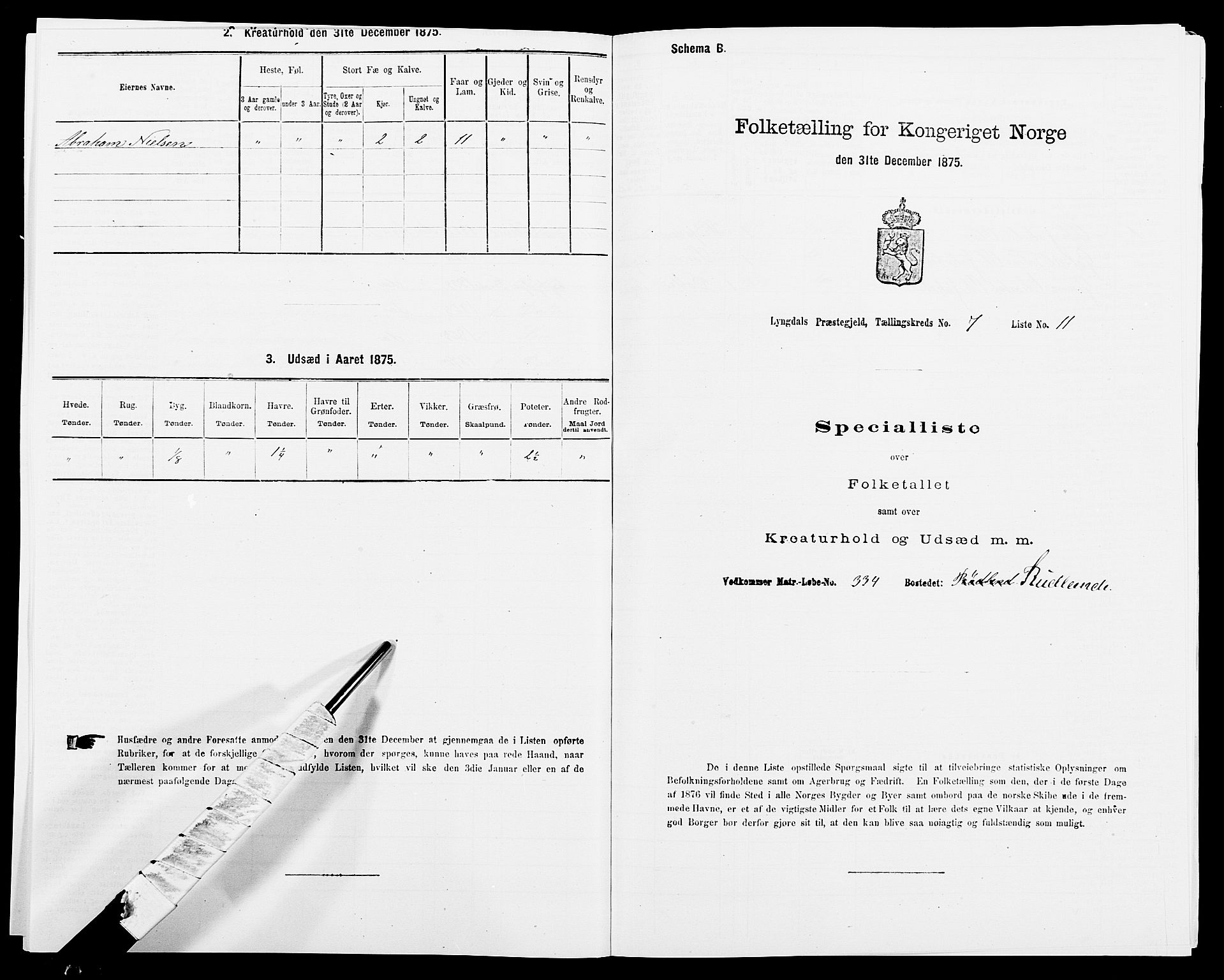 SAK, 1875 census for 1032P Lyngdal, 1875, p. 1121