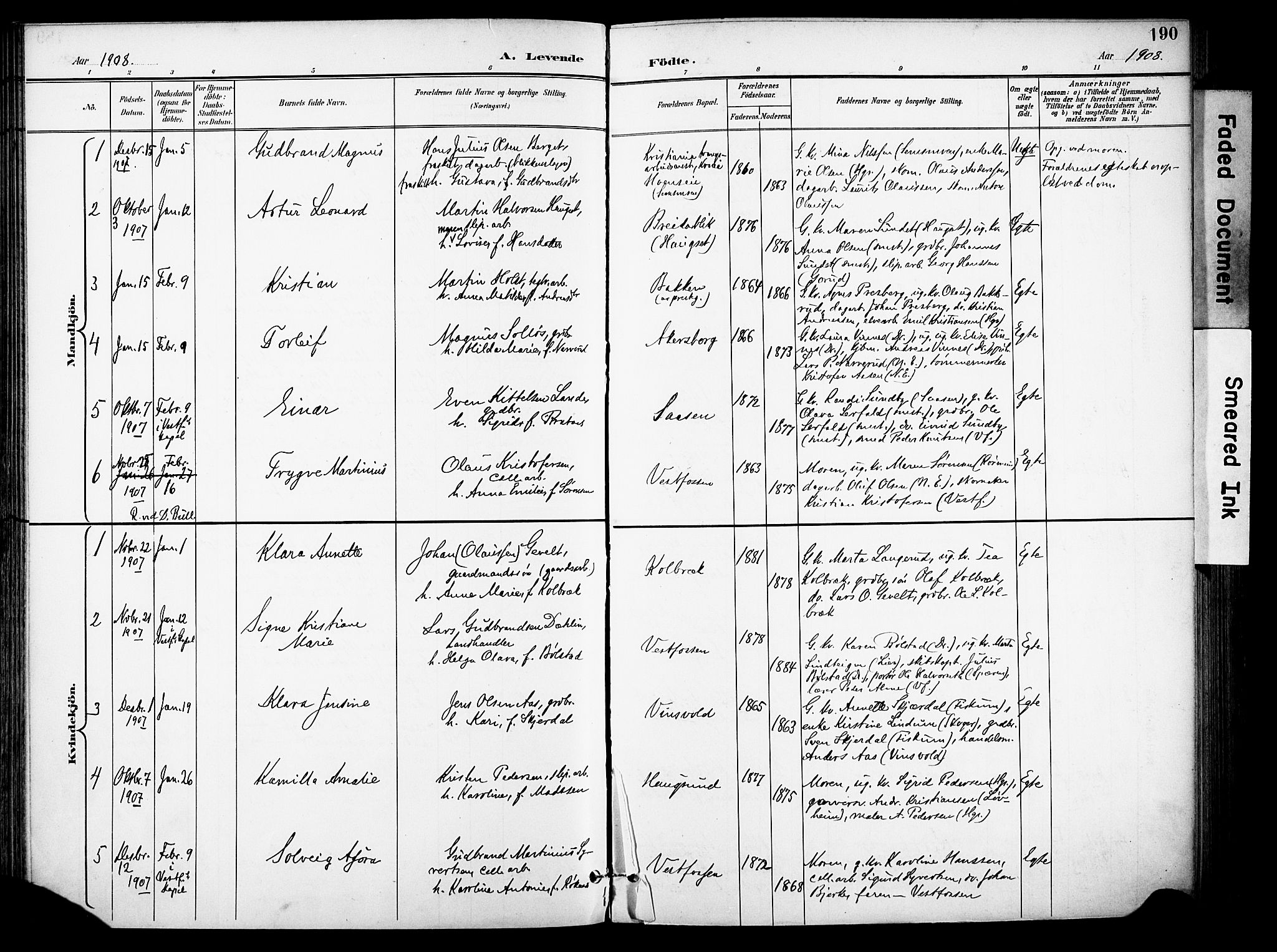 Eiker kirkebøker, SAKO/A-4/F/Fb/L0003: Parish register (official) no. II 3, 1896-1942, p. 190