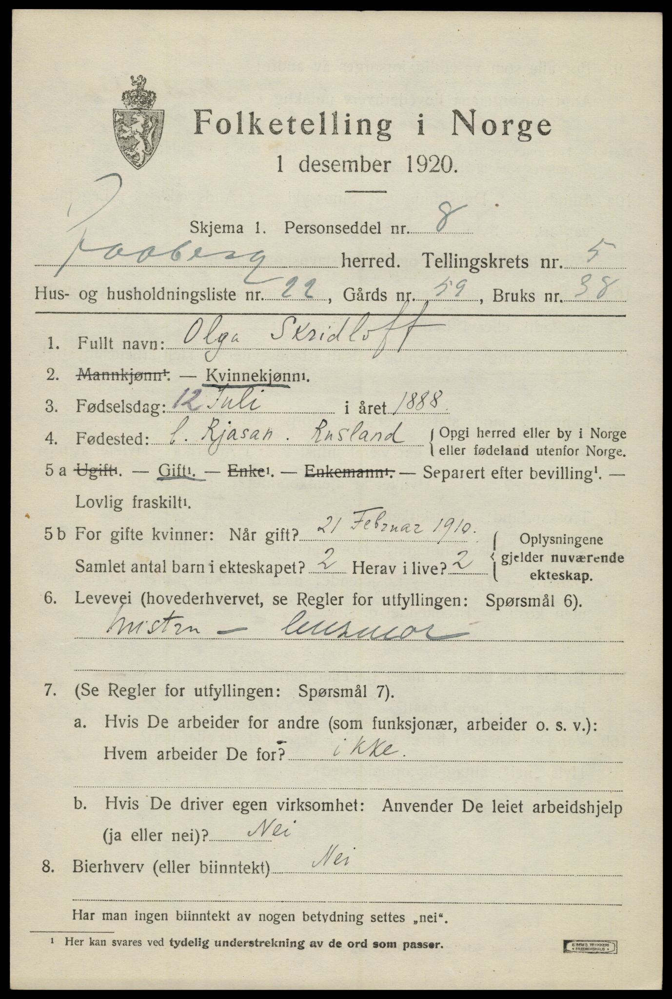 SAH, 1920 census for Fåberg, 1920, p. 6192