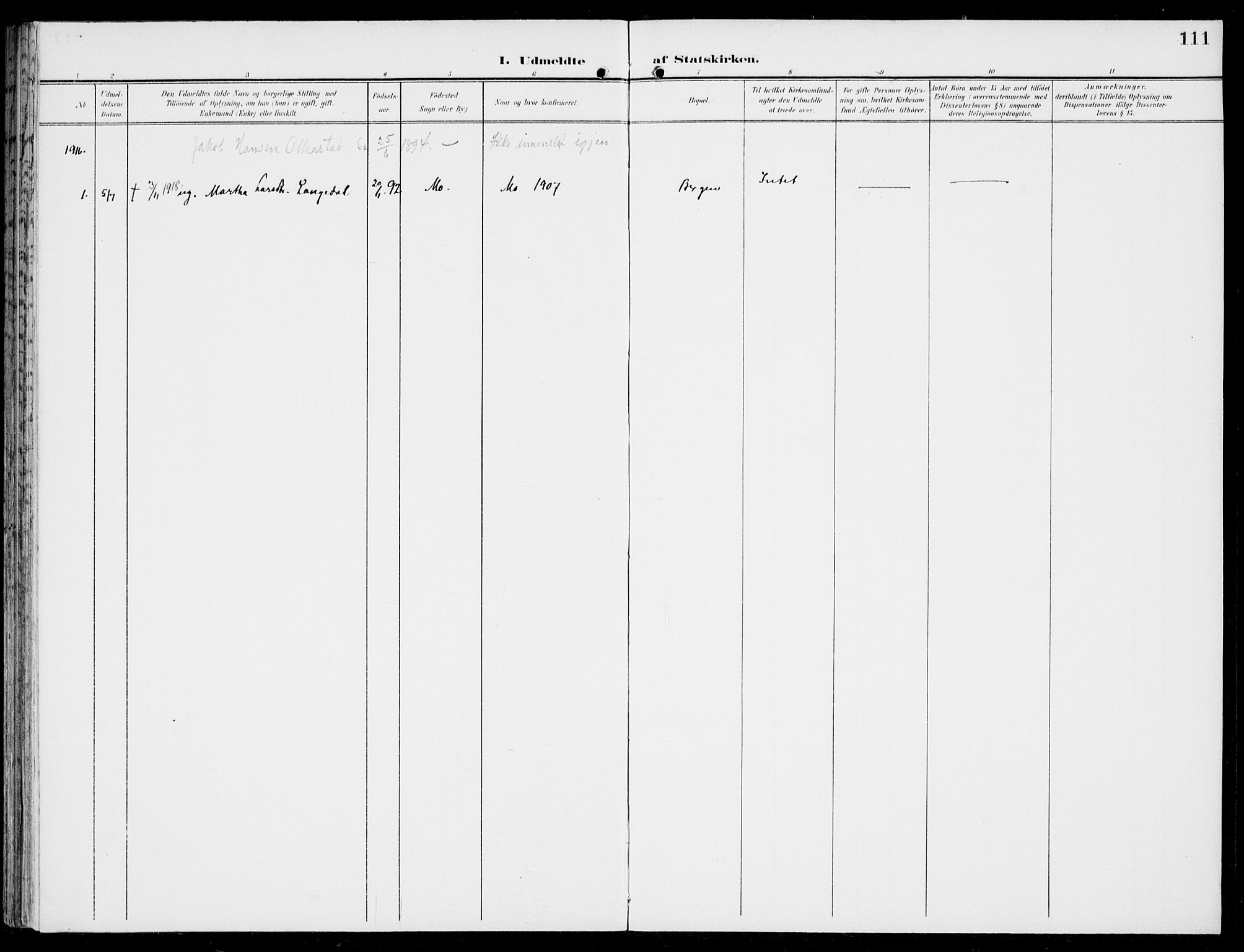 Hosanger sokneprestembete, SAB/A-75801/H/Haa: Parish register (official) no. C  2, 1901-1925, p. 111
