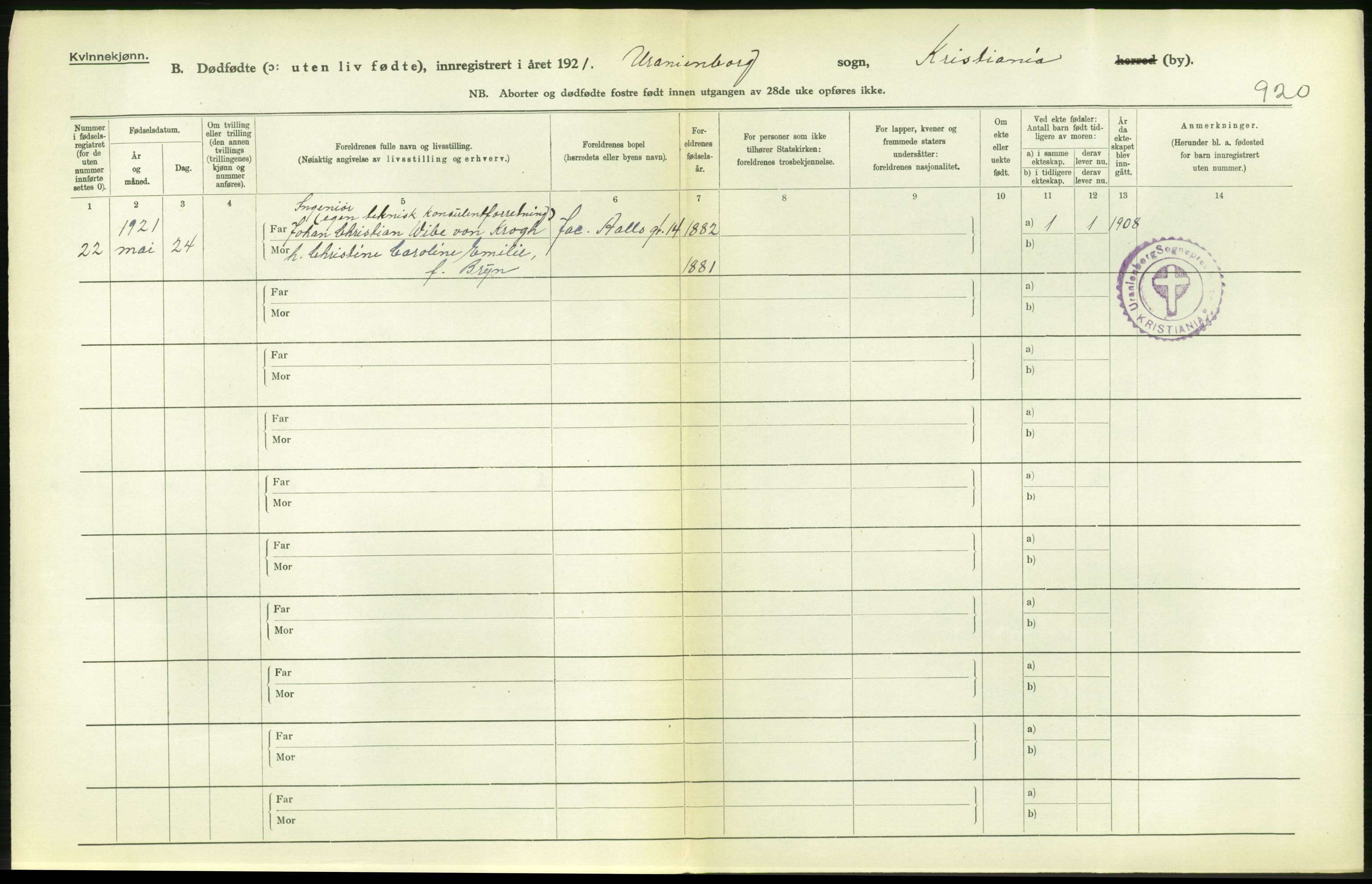 Statistisk sentralbyrå, Sosiodemografiske emner, Befolkning, AV/RA-S-2228/D/Df/Dfc/Dfca/L0013: Kristiania: Døde, dødfødte, 1921, p. 608