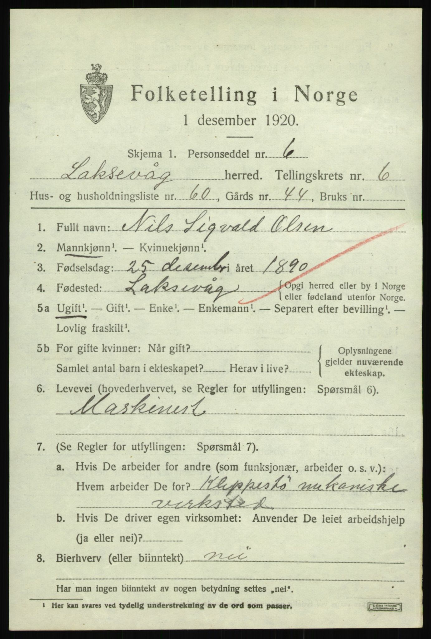 SAB, 1920 census for Laksevåg, 1920, p. 17896