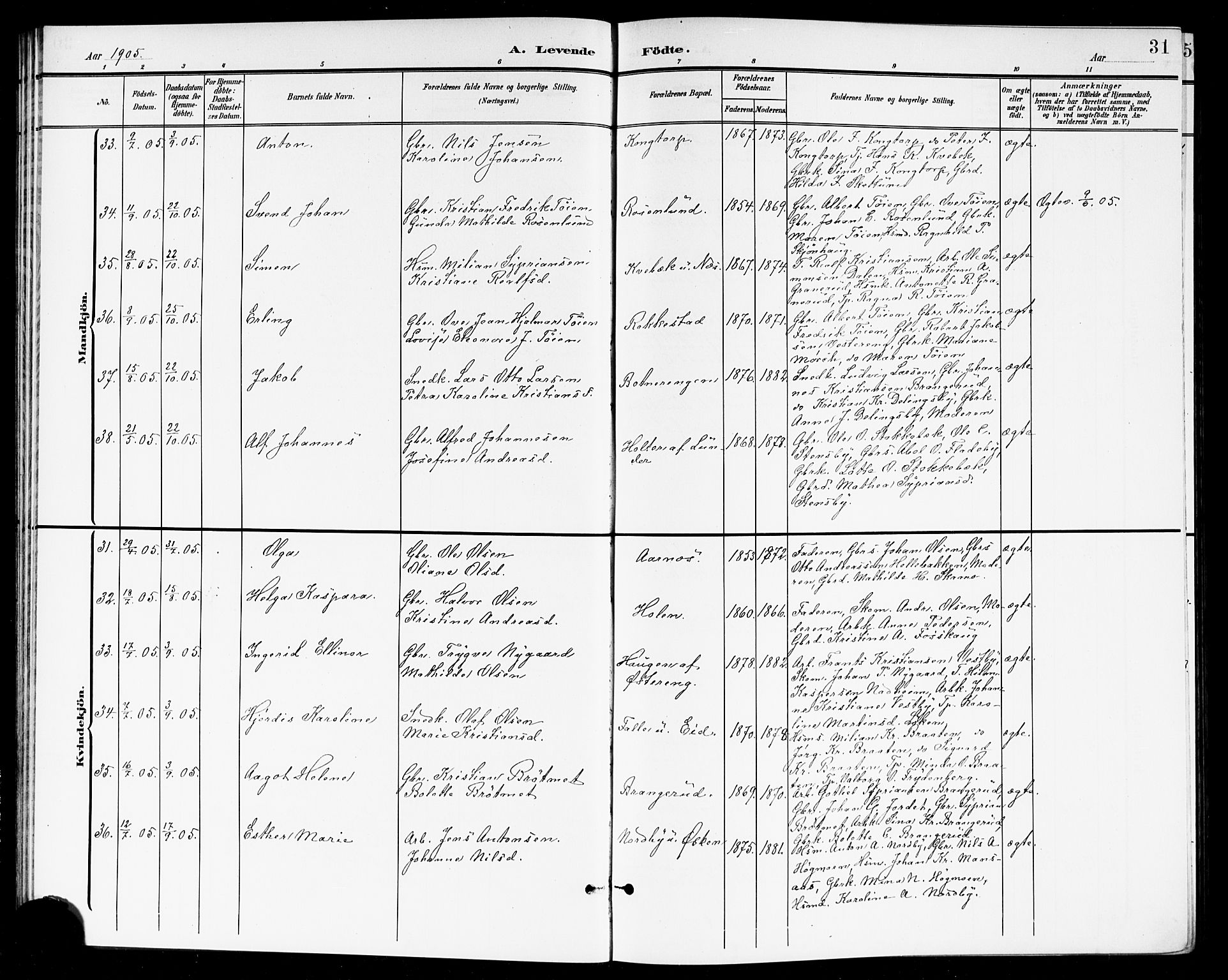 Høland prestekontor Kirkebøker, AV/SAO-A-10346a/G/Ga/L0007: Parish register (copy) no. I 7, 1902-1914, p. 31