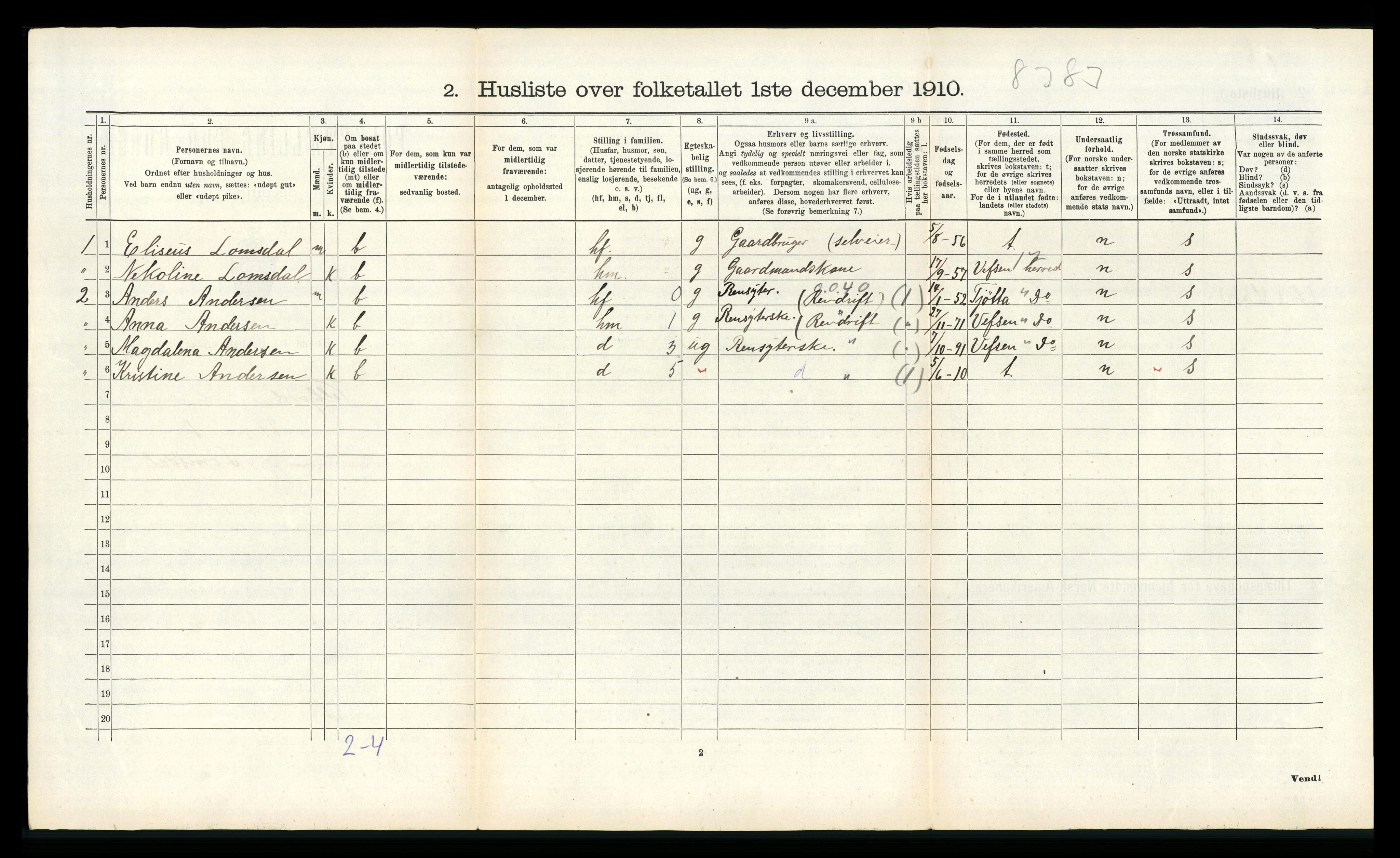 RA, 1910 census for Velfjord, 1910, p. 484