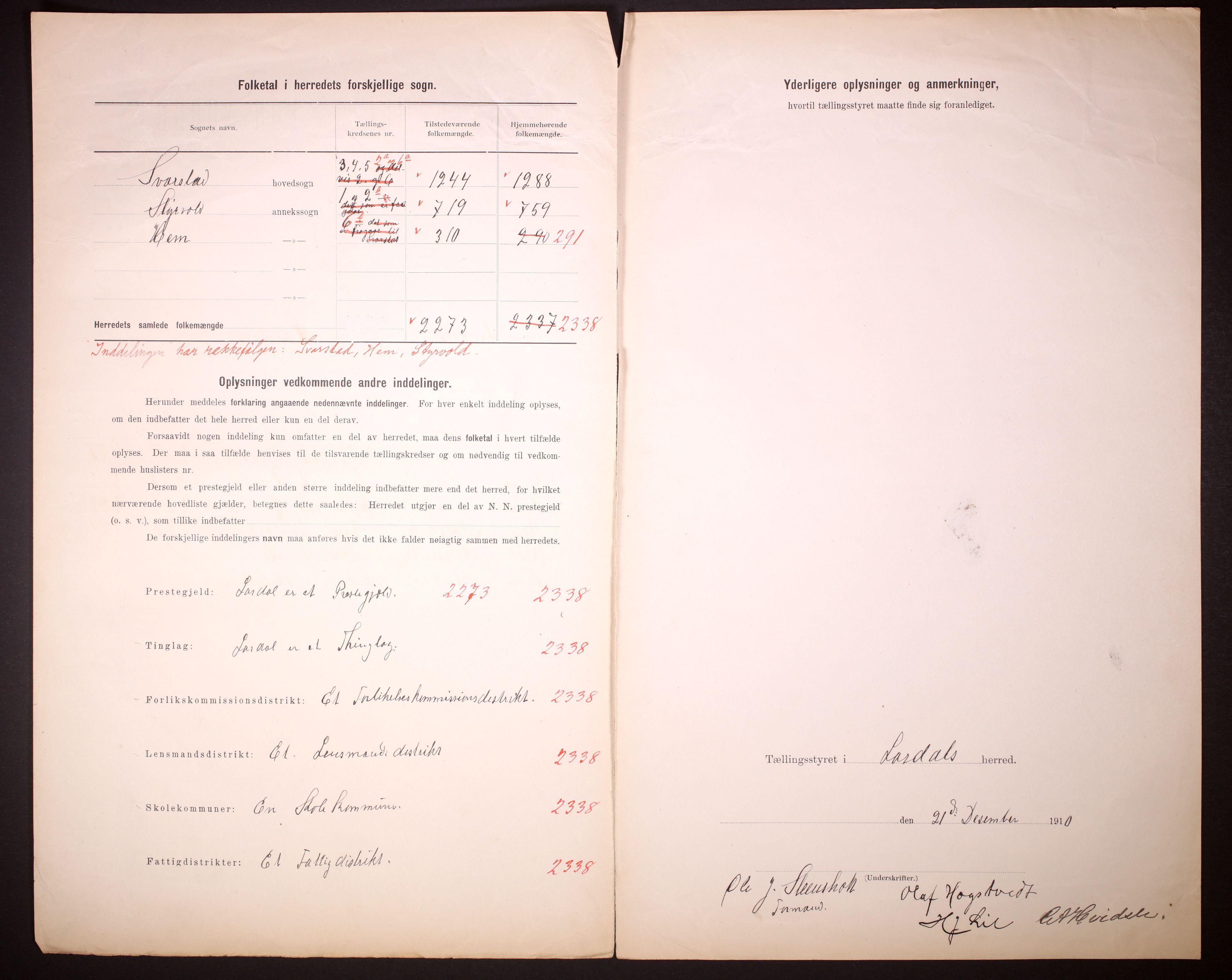 RA, 1910 census for Lardal, 1910, p. 3