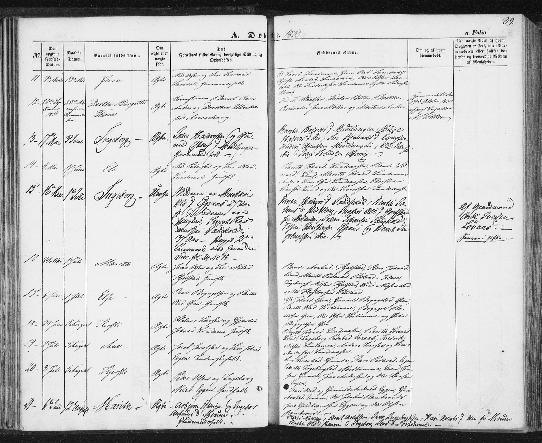 Ministerialprotokoller, klokkerbøker og fødselsregistre - Sør-Trøndelag, SAT/A-1456/692/L1103: Parish register (official) no. 692A03, 1849-1870, p. 39