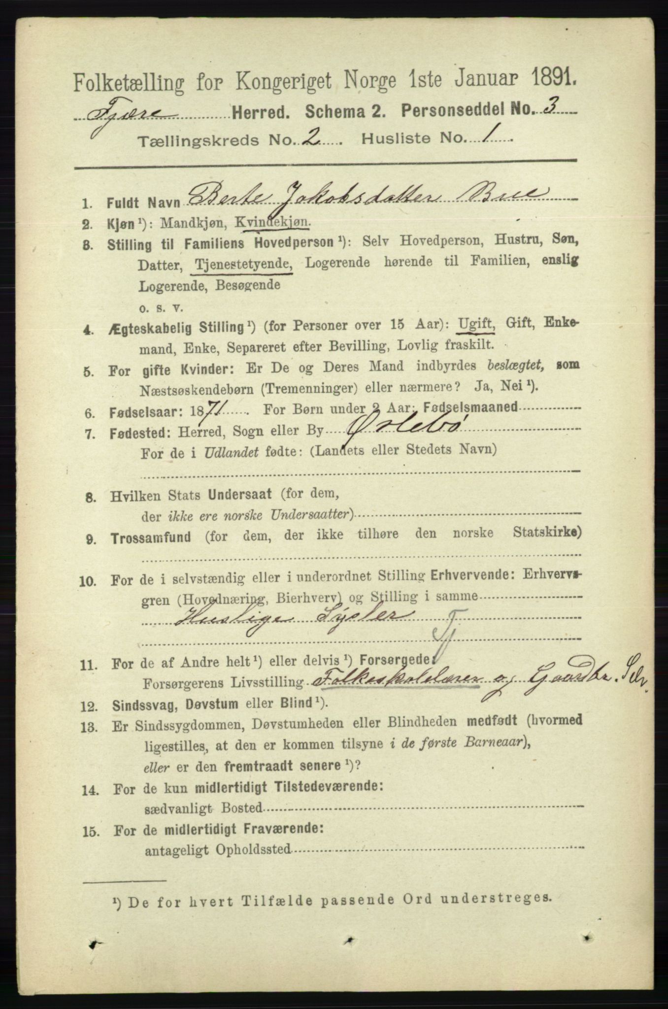 RA, 1891 census for 0923 Fjære, 1891, p. 740