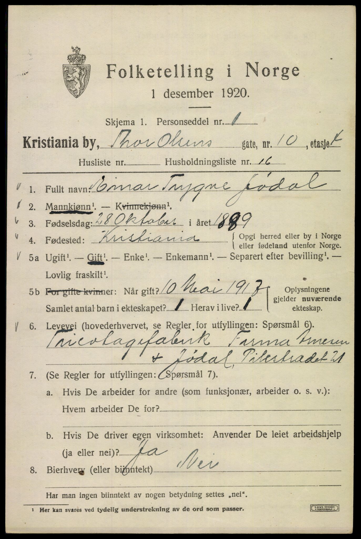 SAO, 1920 census for Kristiania, 1920, p. 574181