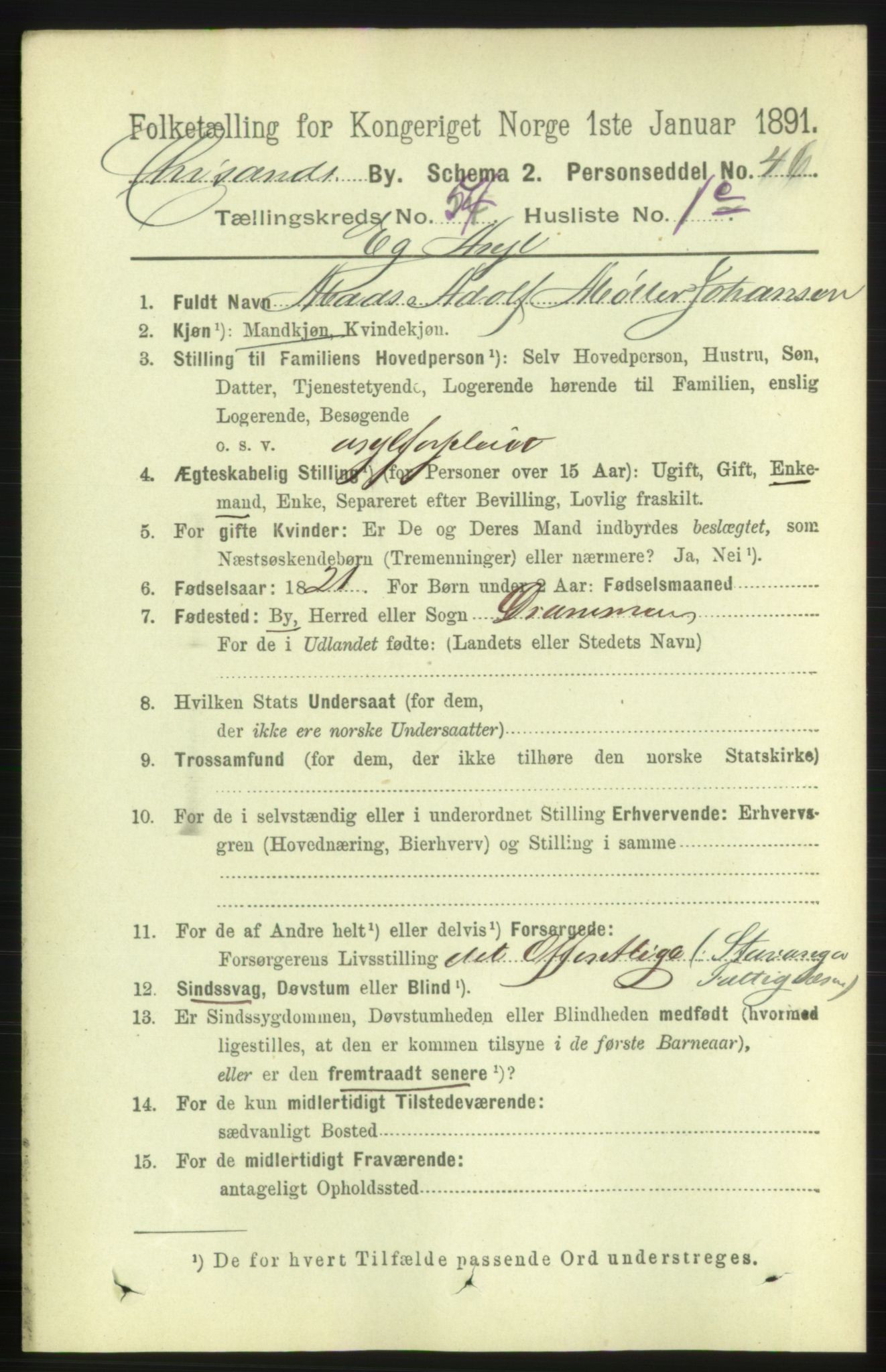 RA, 1891 census for 1001 Kristiansand, 1891, p. 15461