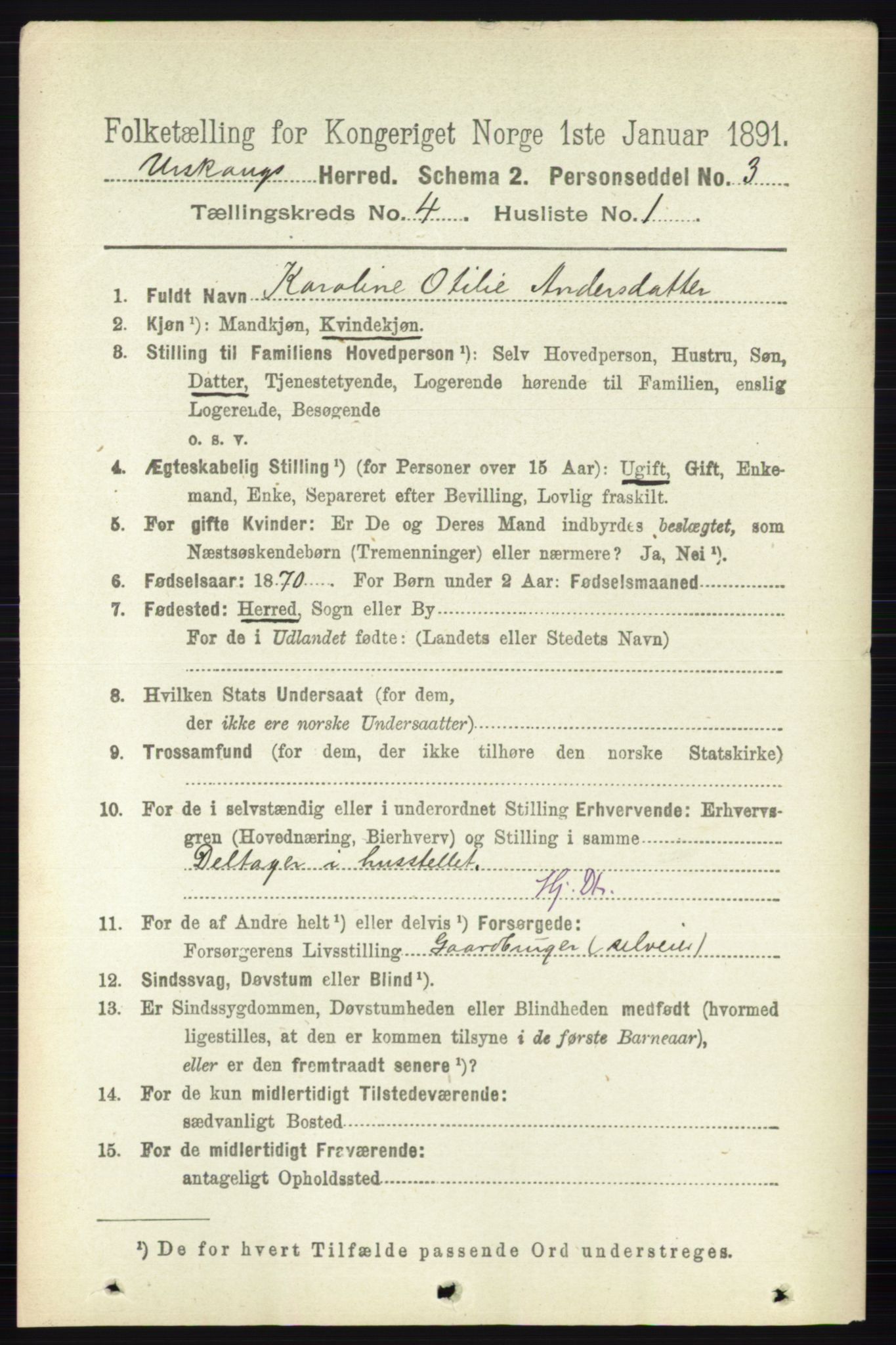 RA, 1891 census for 0224 Aurskog, 1891, p. 1489