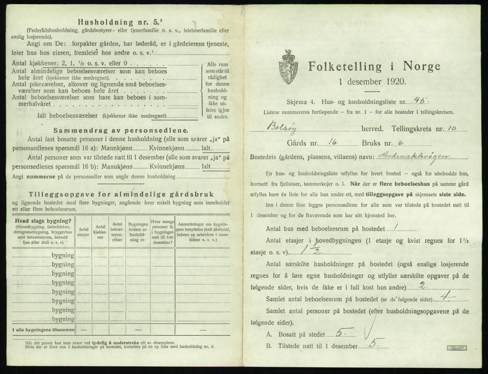 SAT, 1920 census for Bolsøy, 1920, p. 1559