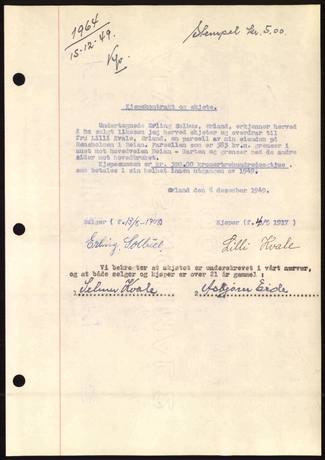 Fosen sorenskriveri, AV/SAT-A-1107/1/2/2C: Mortgage book no. A10, 1949-1950, Diary no: : 1964/1949