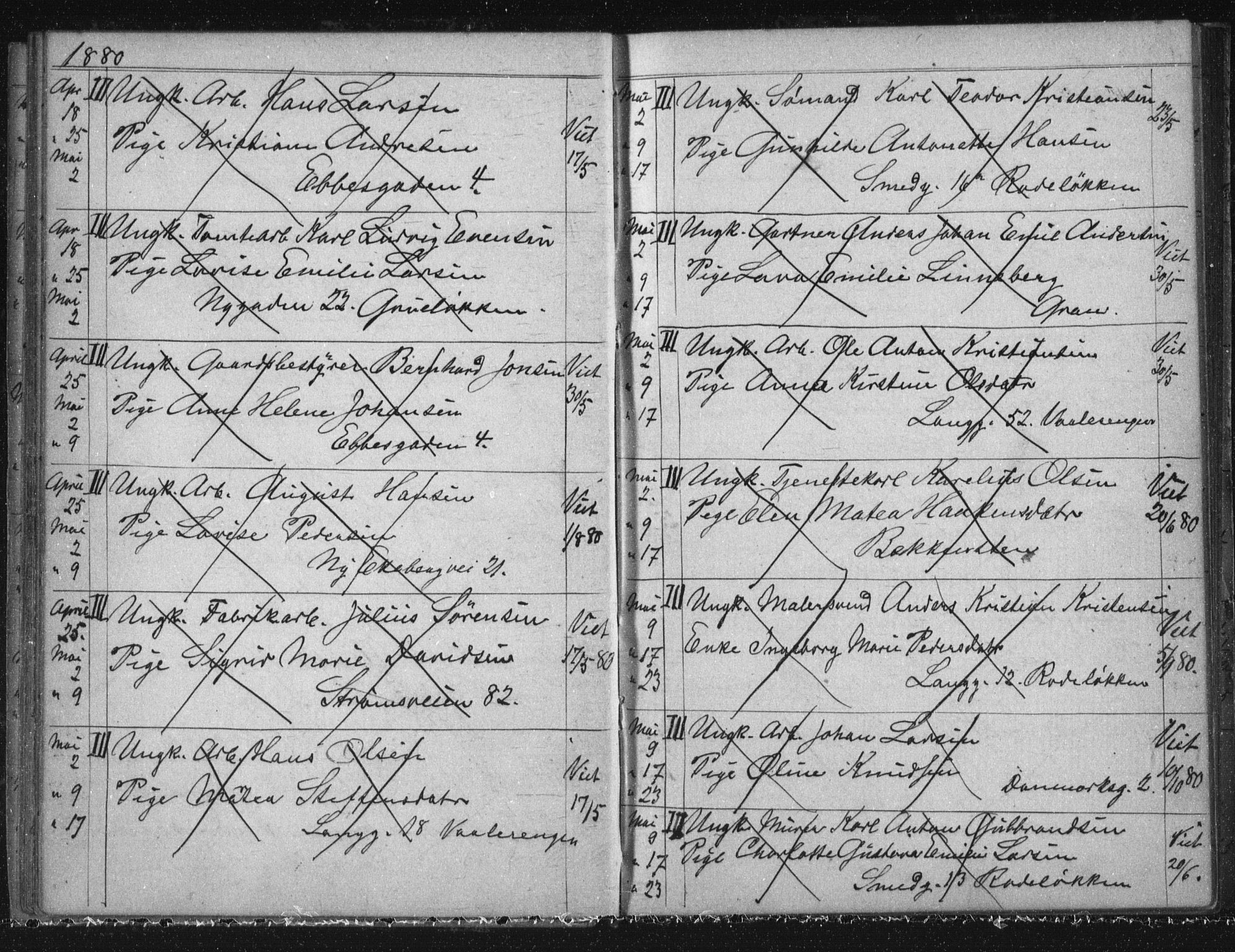 Østre Aker prestekontor Kirkebøker, SAO/A-10840/H/Ha/L0005: Banns register no. I 5, 1879-1899