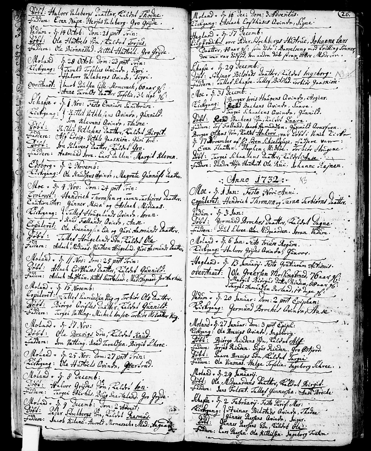 Fyresdal kirkebøker, SAKO/A-263/F/Fa/L0001: Parish register (official) no. I 1, 1724-1748, p. 26