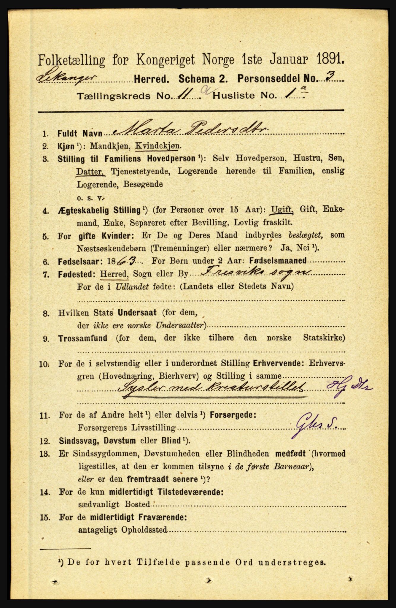 RA, 1891 census for 1419 Leikanger, 1891, p. 1971