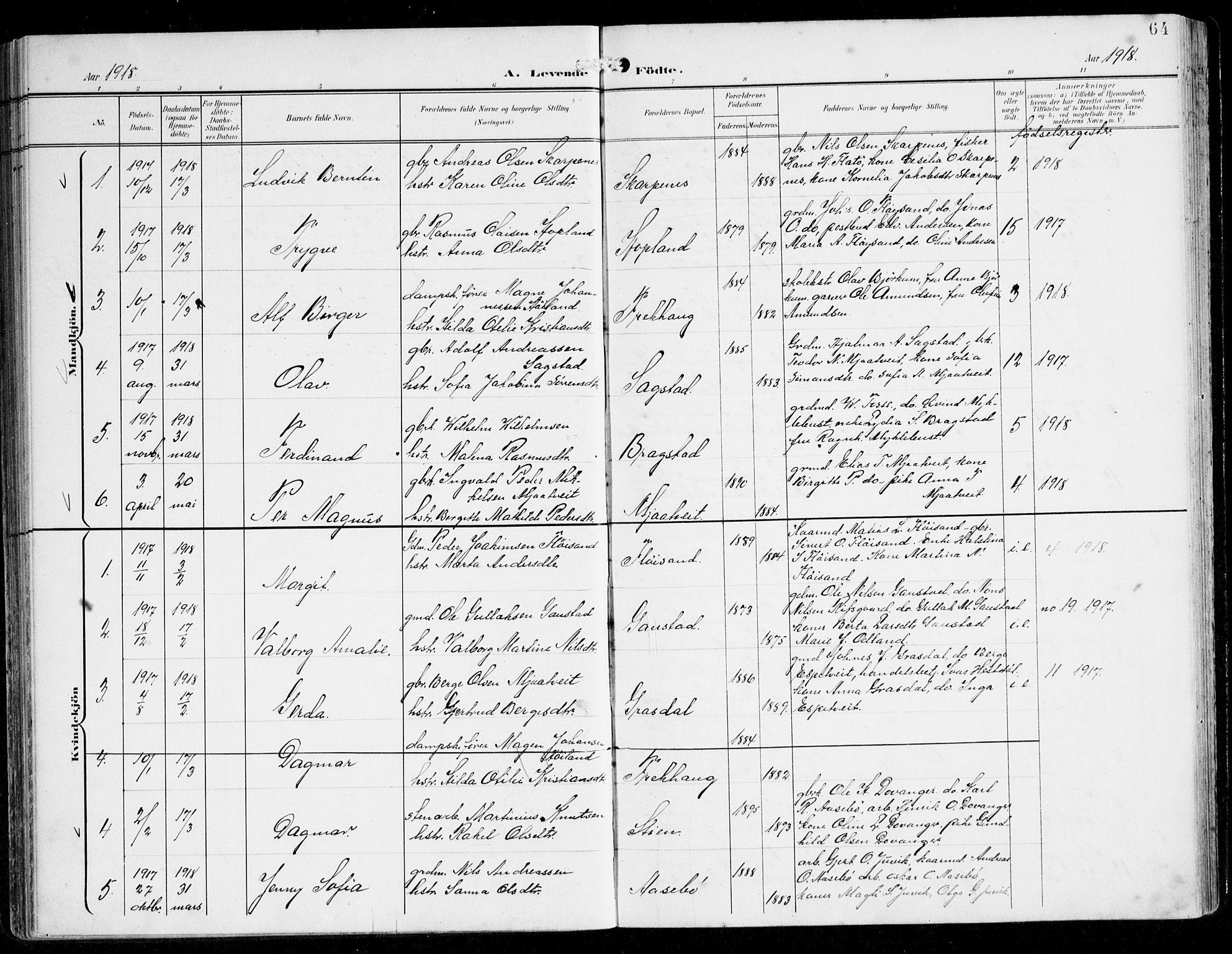 Alversund Sokneprestembete, AV/SAB-A-73901/H/Ha/Haa/Haac/L0002: Parish register (official) no. C 2, 1901-1921, p. 64