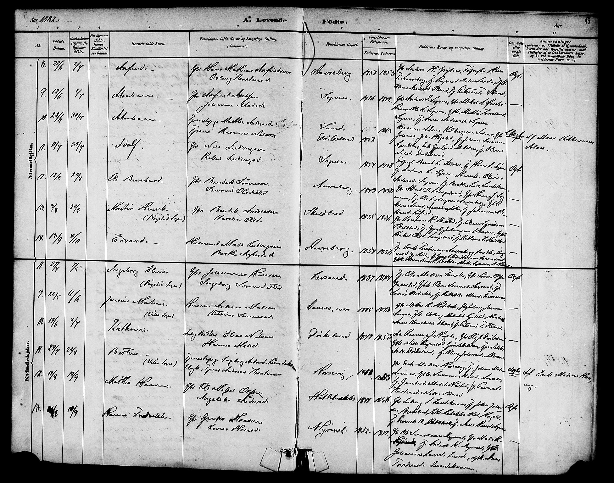 Gaular sokneprestembete, AV/SAB-A-80001/H/Haa: Parish register (official) no. B 1, 1882-1897, p. 6