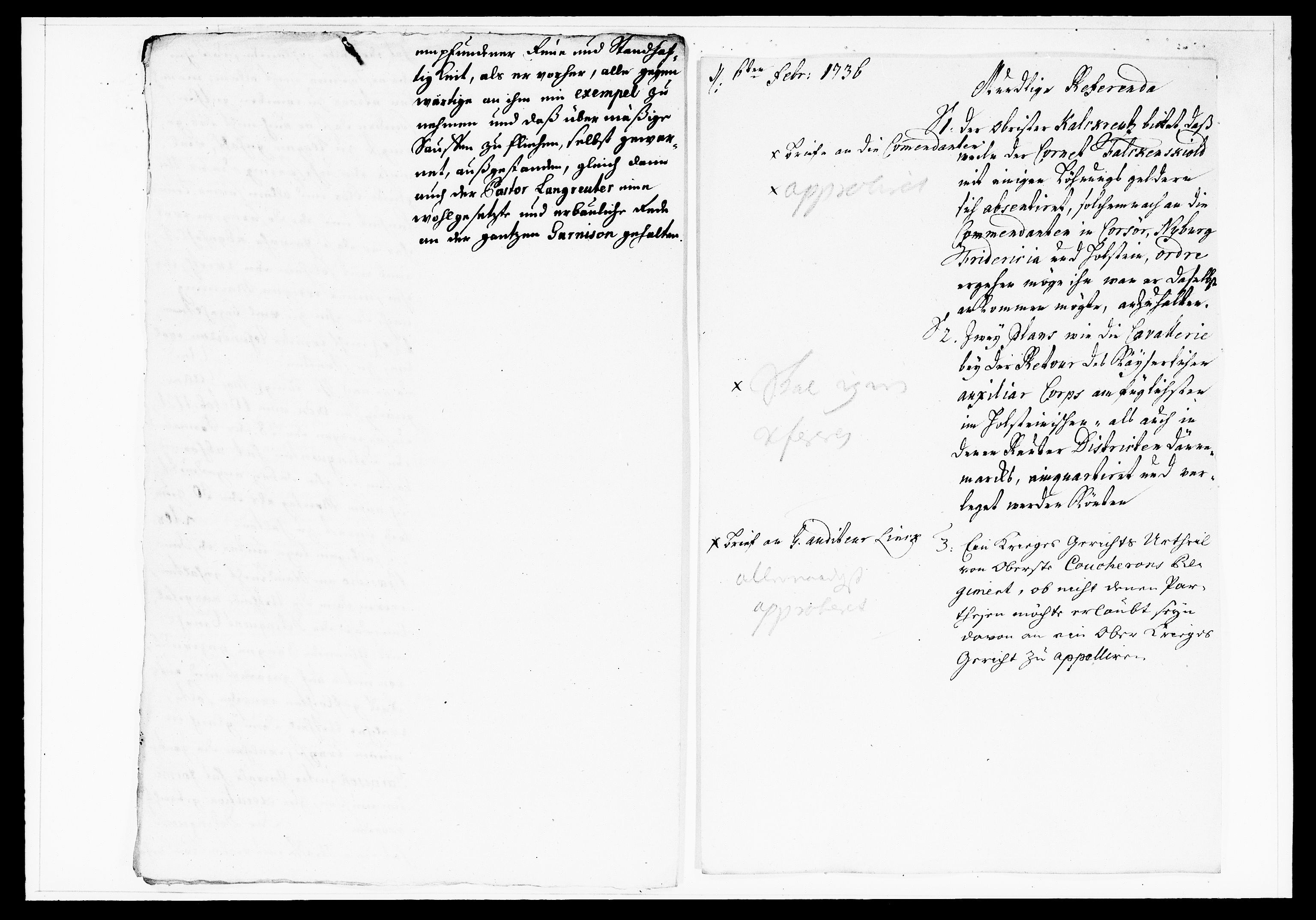 Krigskollegiet, Krigskancelliet, DRA/A-0006/-/1130-1137: Refererede sager, 1736, p. 37
