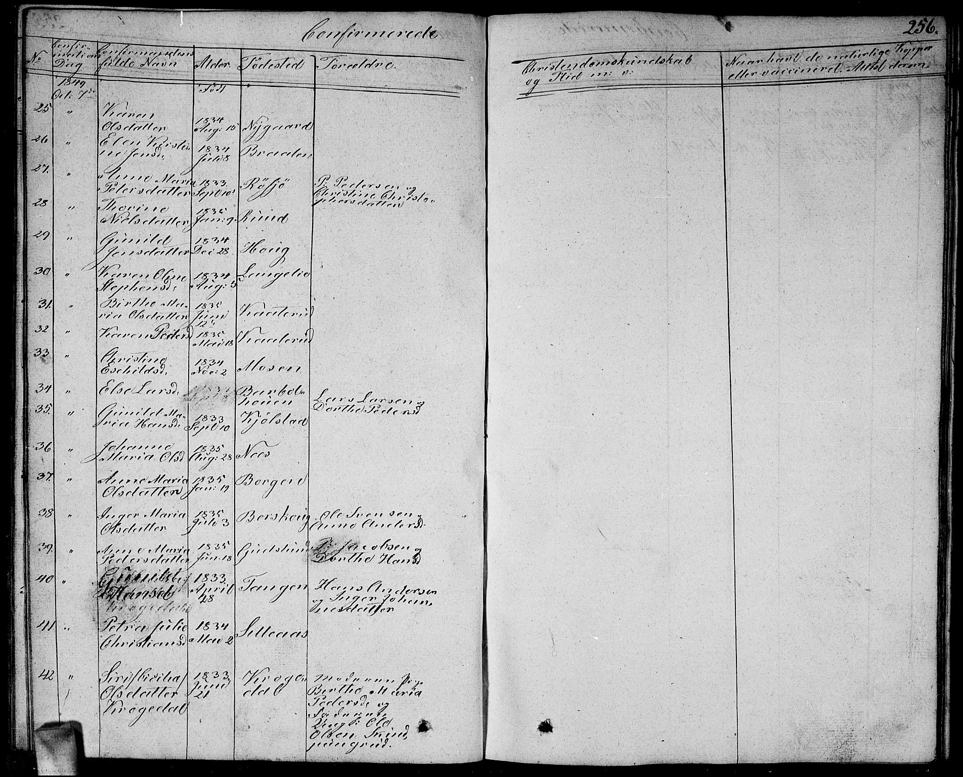 Enebakk prestekontor Kirkebøker, SAO/A-10171c/G/Ga/L0003: Parish register (copy) no. I 3, 1833-1849, p. 256