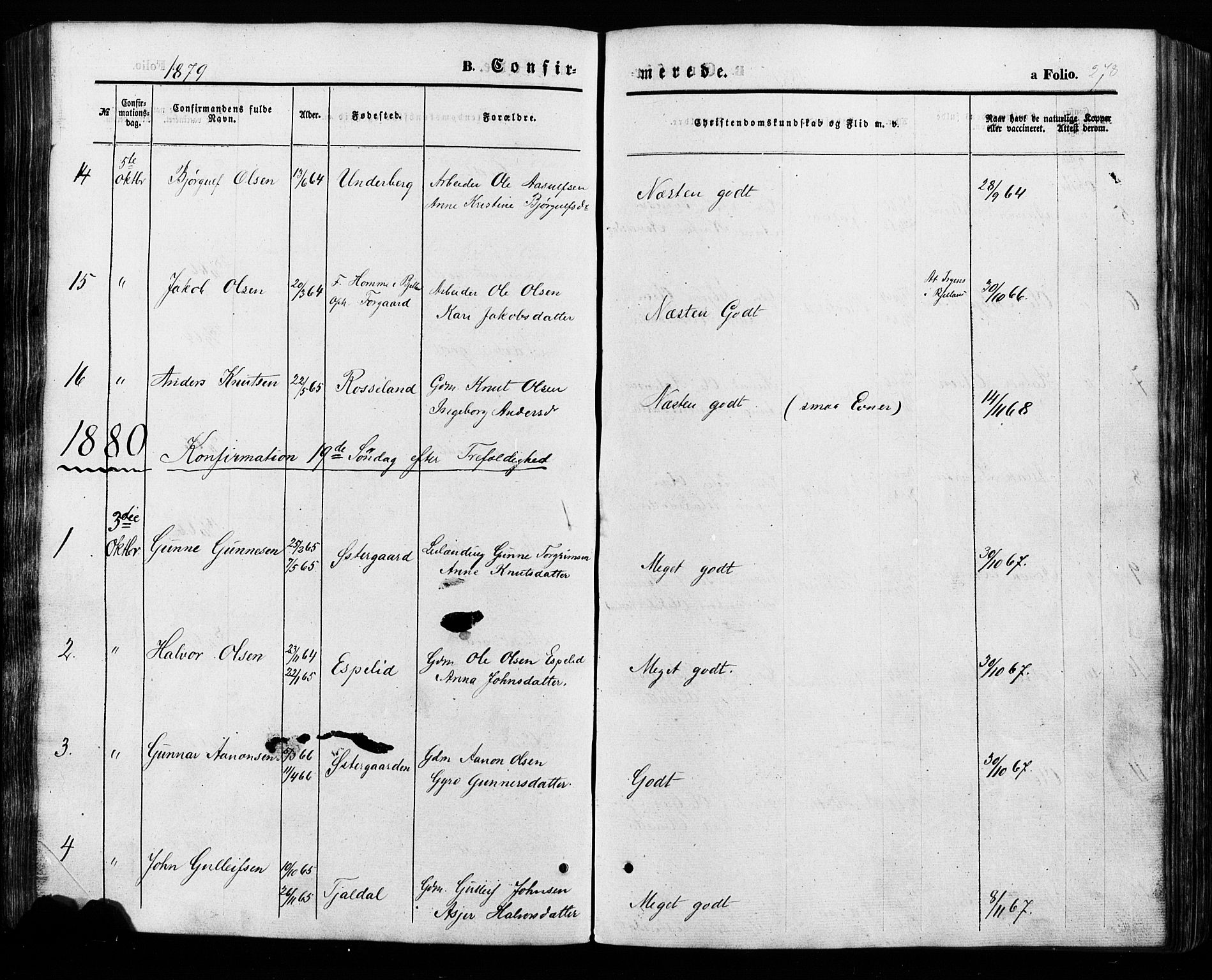 Åseral sokneprestkontor, SAK/1111-0051/F/Fa/L0002: Parish register (official) no. A 2, 1854-1884, p. 278