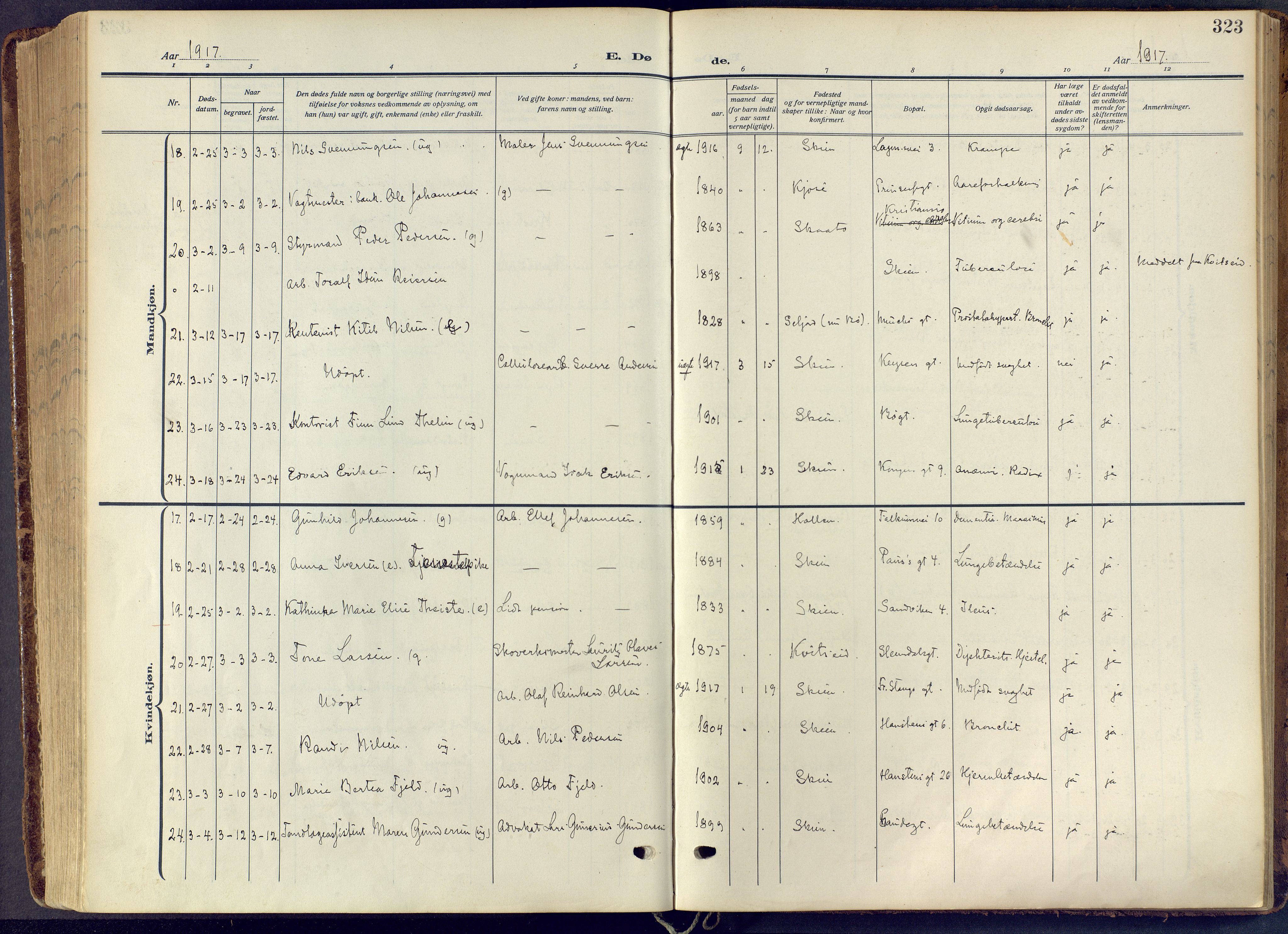 Skien kirkebøker, SAKO/A-302/F/Fa/L0013: Parish register (official) no. 13, 1915-1921, p. 323