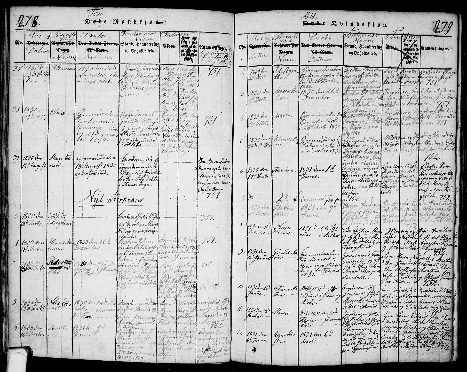 Glemmen prestekontor Kirkebøker, AV/SAO-A-10908/F/Fa/L0004: Parish register (official) no. 4, 1816-1838, p. 278-279