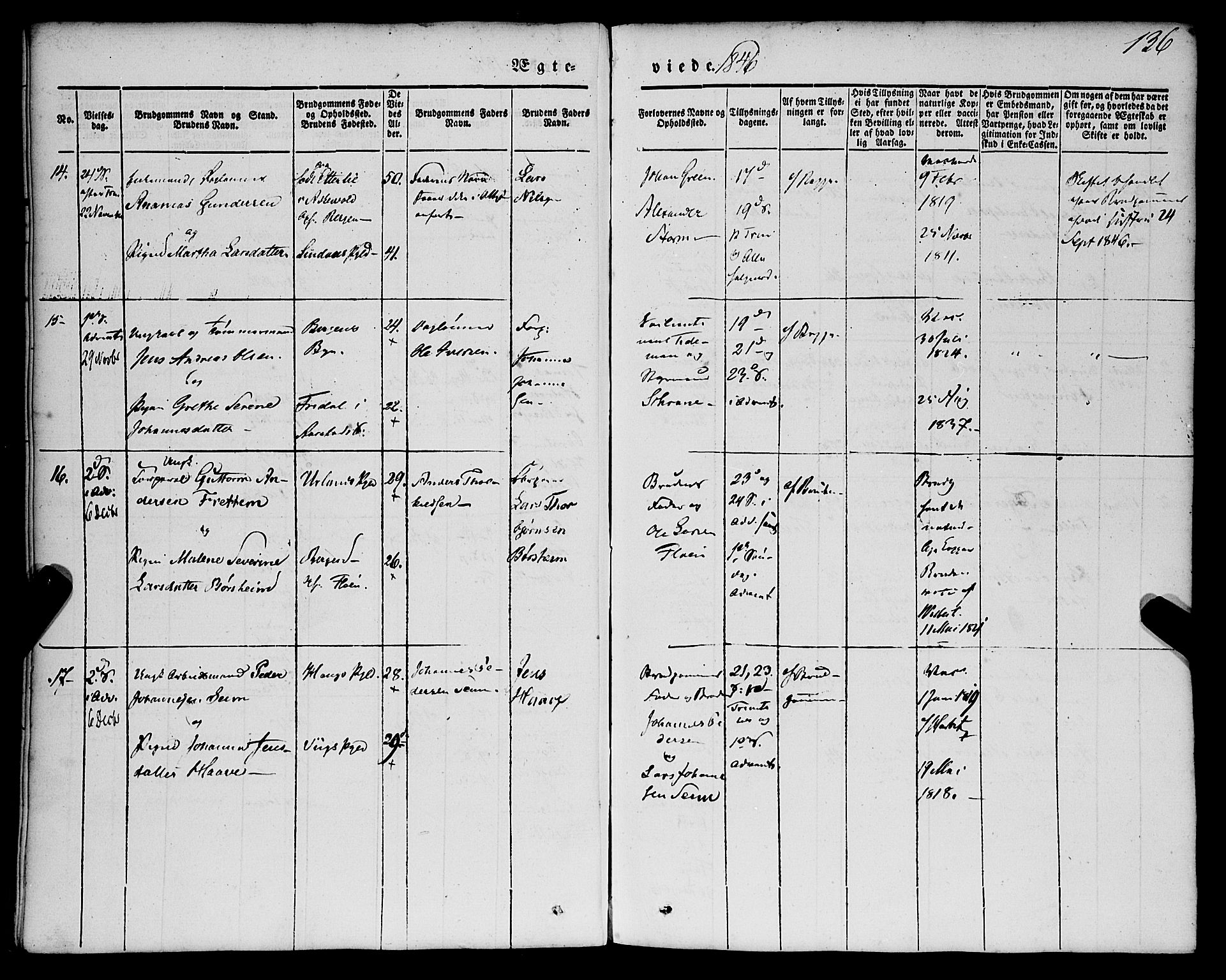 St. Jørgens hospital og Årstad sokneprestembete, AV/SAB-A-99934: Parish register (official) no. A 4, 1844-1863, p. 136