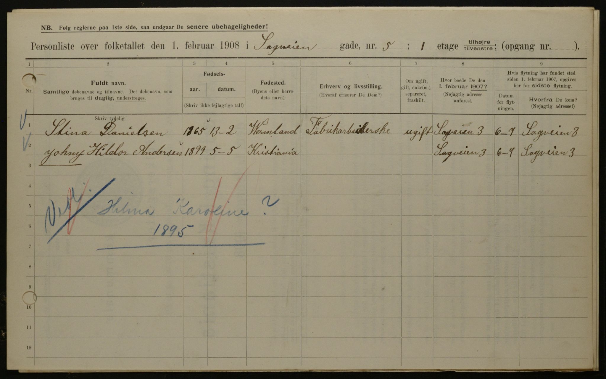 OBA, Municipal Census 1908 for Kristiania, 1908, p. 77913