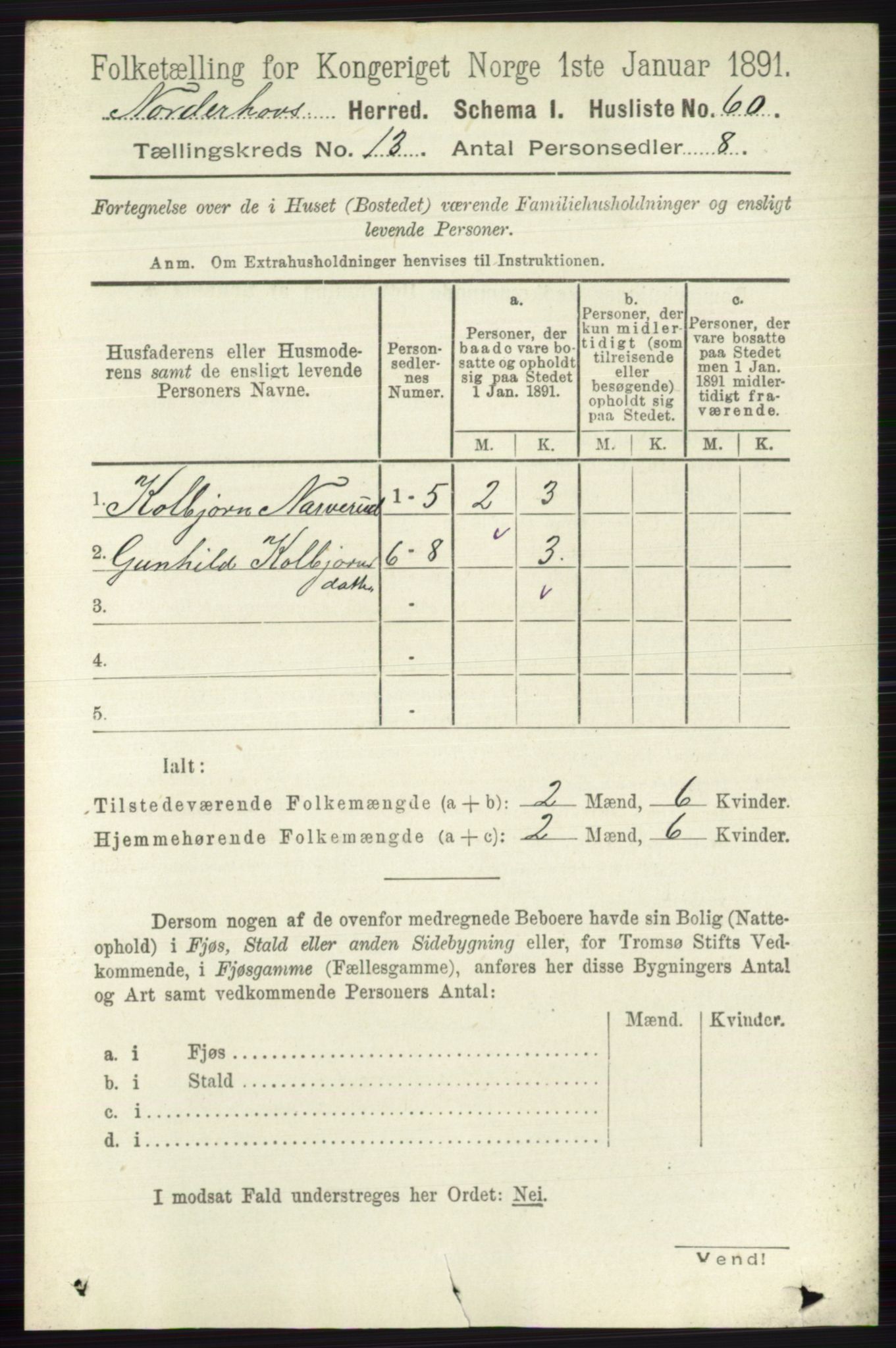 RA, 1891 census for 0613 Norderhov, 1891, p. 8872