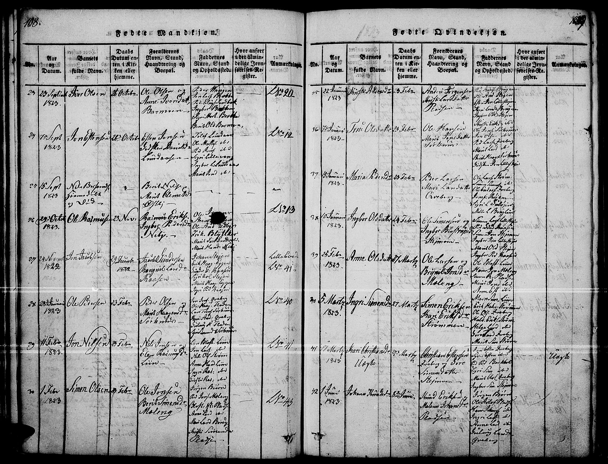 Tynset prestekontor, AV/SAH-PREST-058/H/Ha/Haa/L0018: Parish register (official) no. 18, 1815-1829, p. 108-109