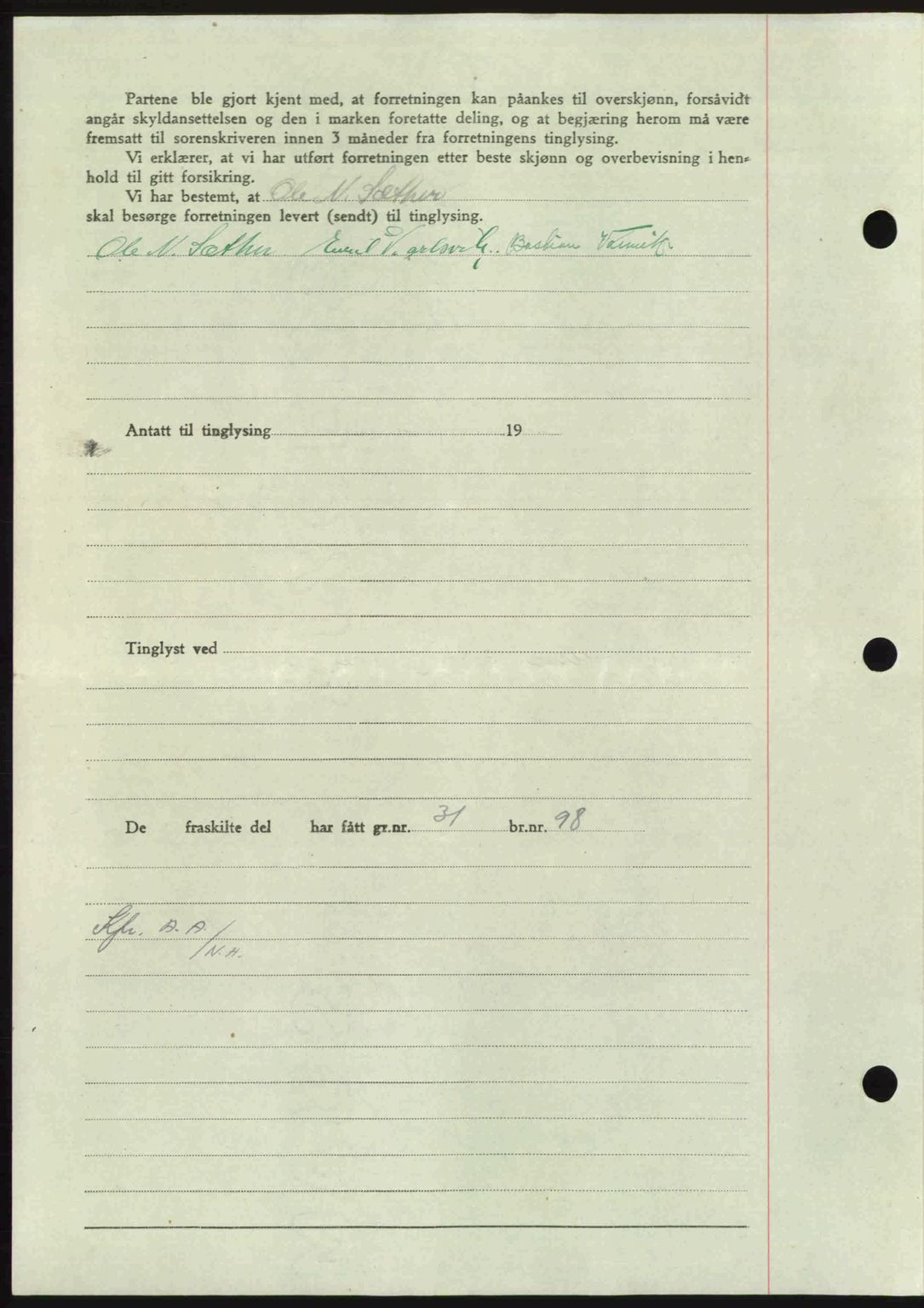 Nordmøre sorenskriveri, AV/SAT-A-4132/1/2/2Ca: Mortgage book no. A102, 1946-1946, Diary no: : 1836/1946