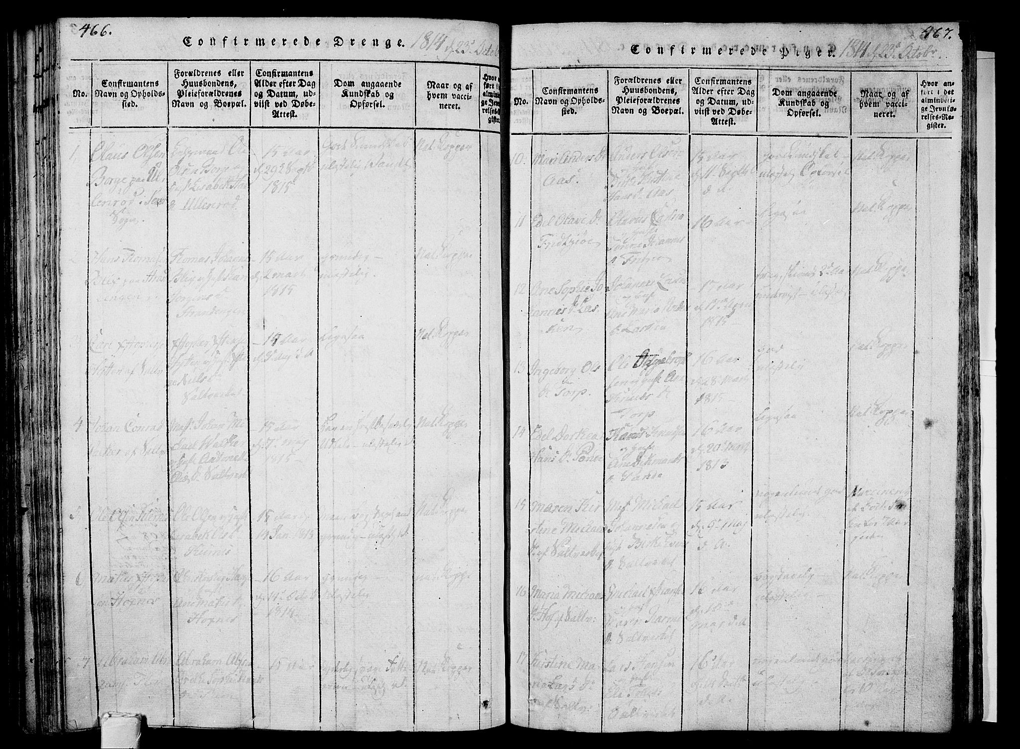 Sem kirkebøker, AV/SAKO-A-5/F/Fa/L0004: Parish register (official) no. I 4, 1814-1825, p. 466-467