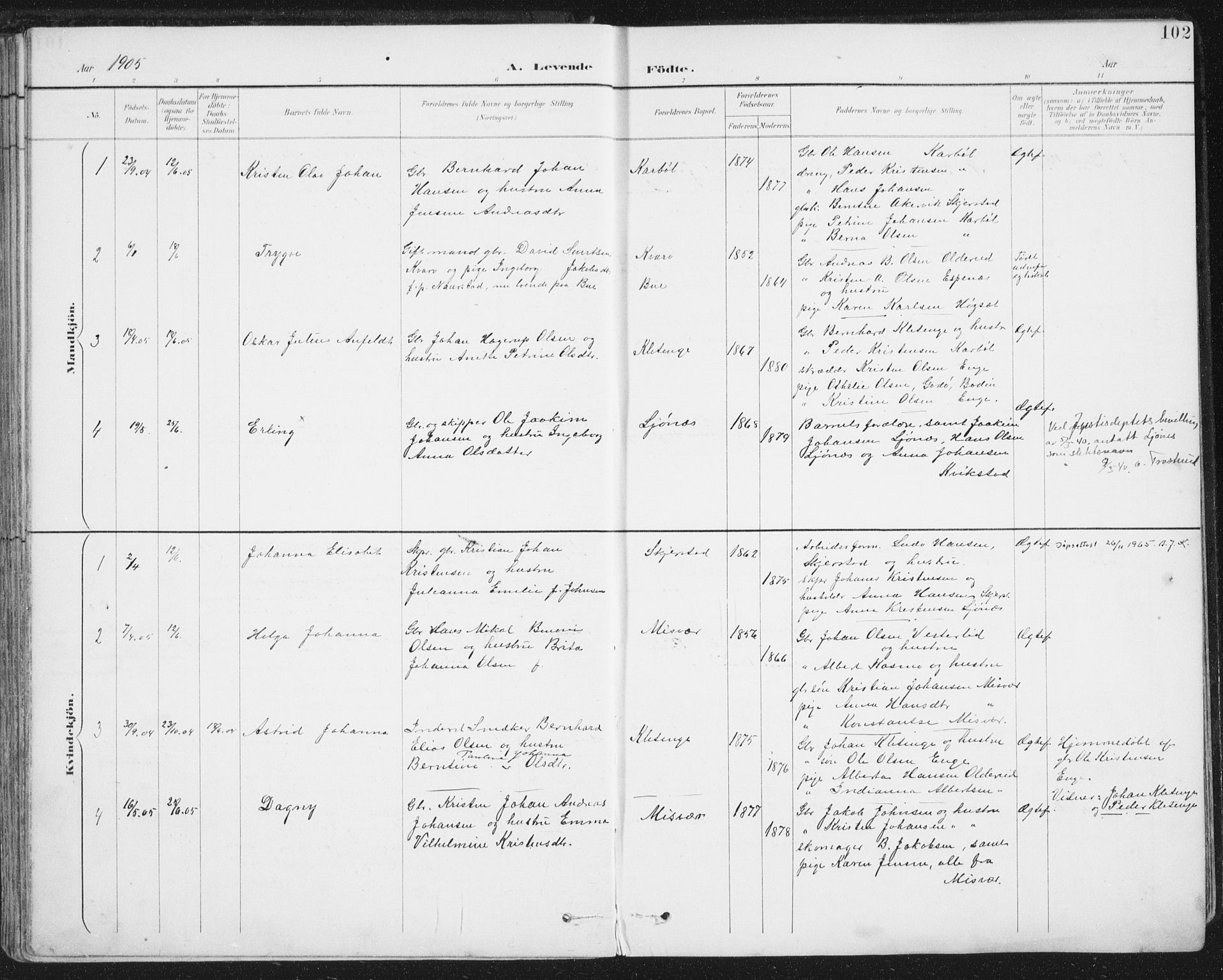 Ministerialprotokoller, klokkerbøker og fødselsregistre - Nordland, SAT/A-1459/852/L0741: Parish register (official) no. 852A11, 1894-1917, p. 102