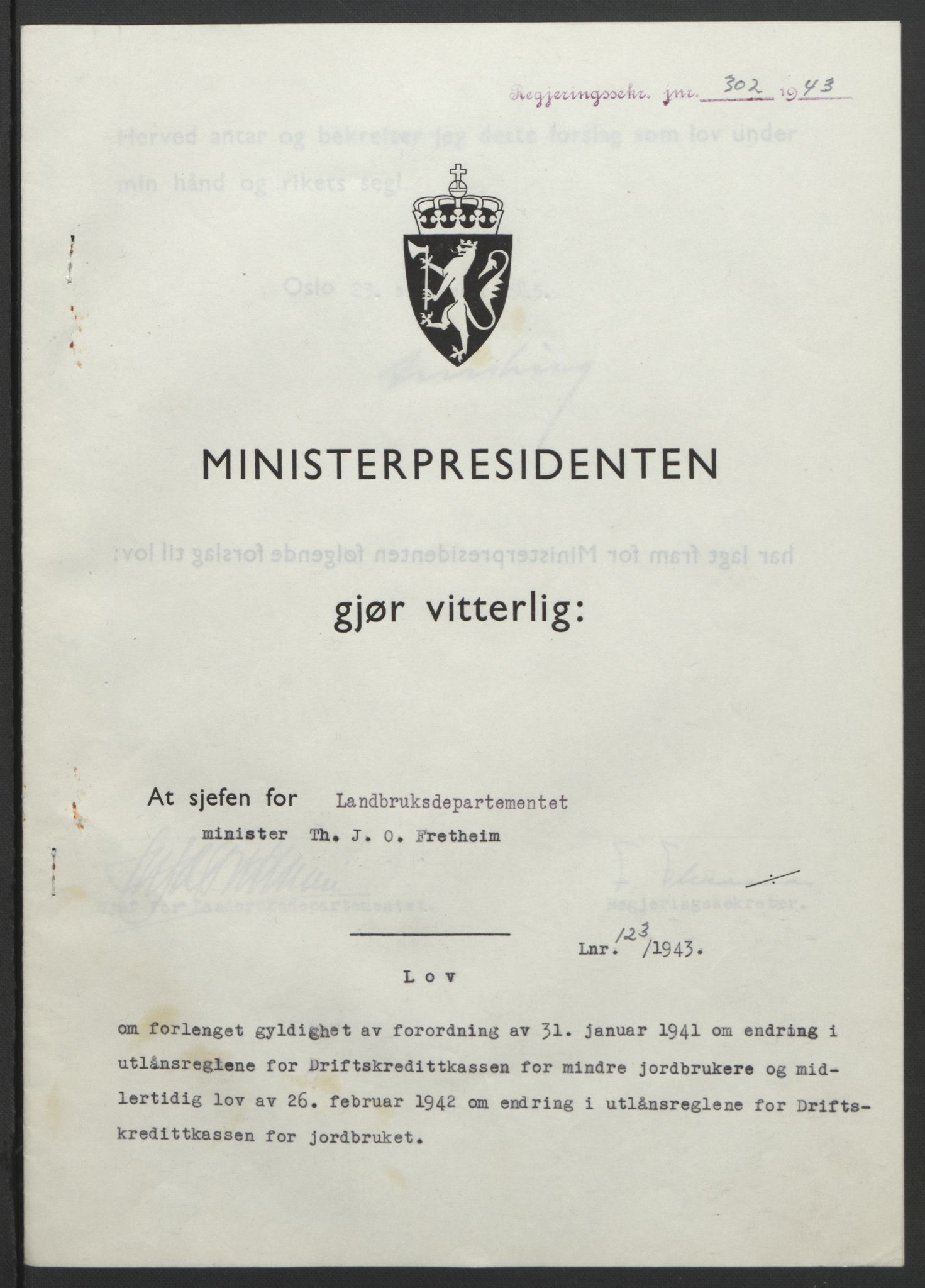 NS-administrasjonen 1940-1945 (Statsrådsekretariatet, de kommisariske statsråder mm), RA/S-4279/D/Db/L0099: Lover, 1943, p. 572
