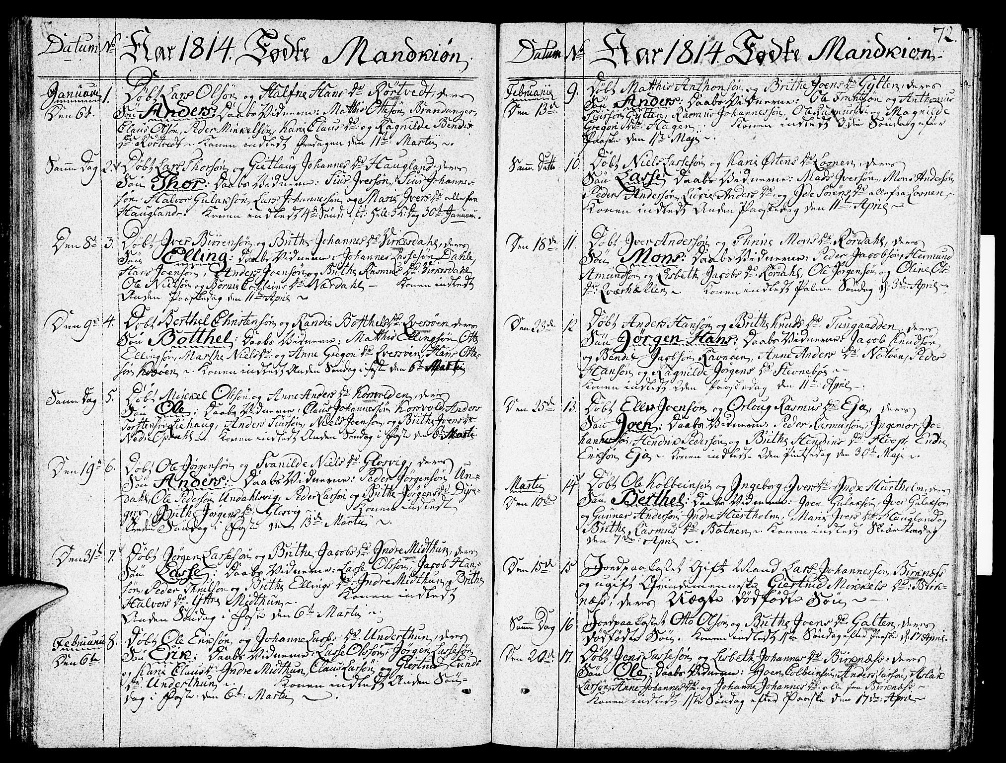 Gulen sokneprestembete, SAB/A-80201/H/Haa/Haaa/L0017: Parish register (official) no. A 17, 1809-1825, p. 72