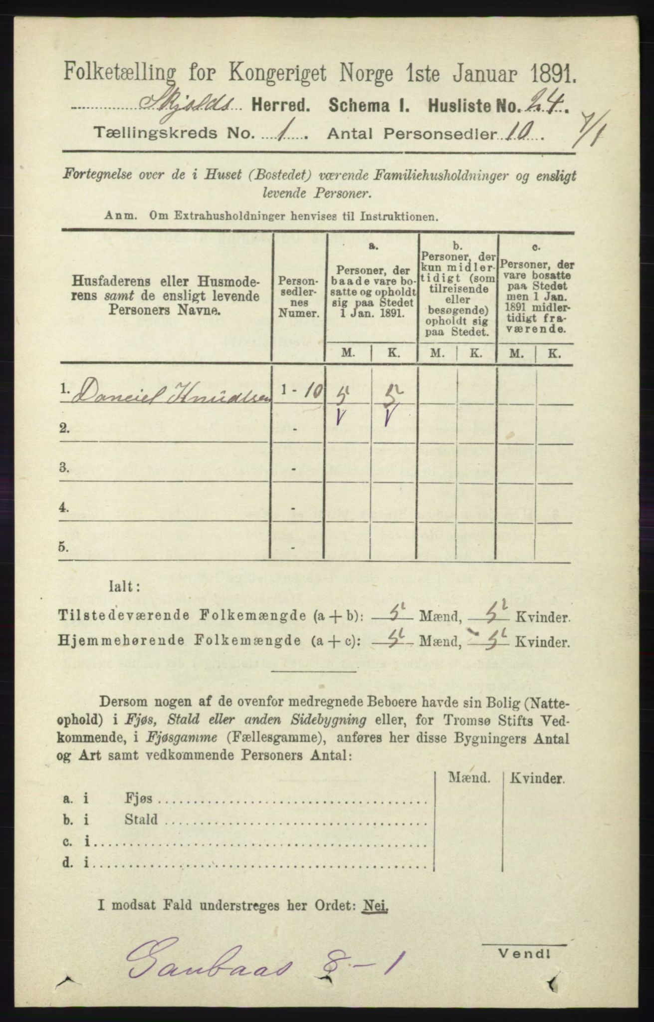 RA, 1891 census for 1154 Skjold, 1891, p. 58