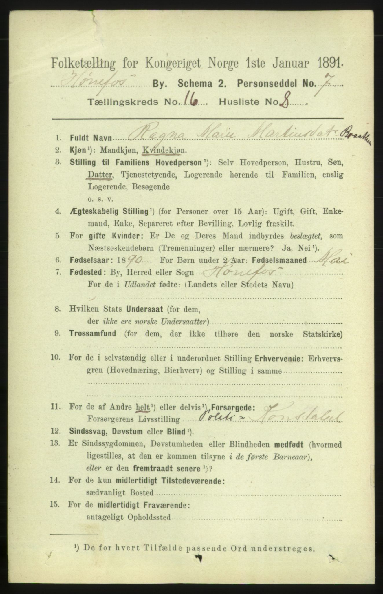 RA, 1891 census for 0601 Hønefoss, 1891, p. 1856