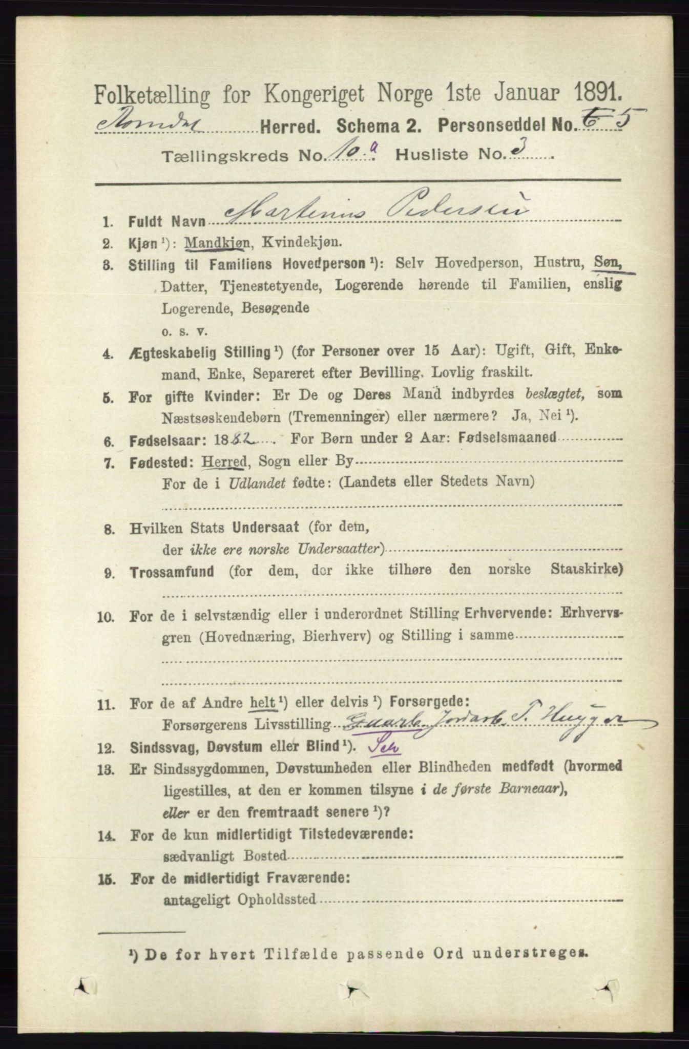 RA, 1891 census for 0416 Romedal, 1891, p. 4826